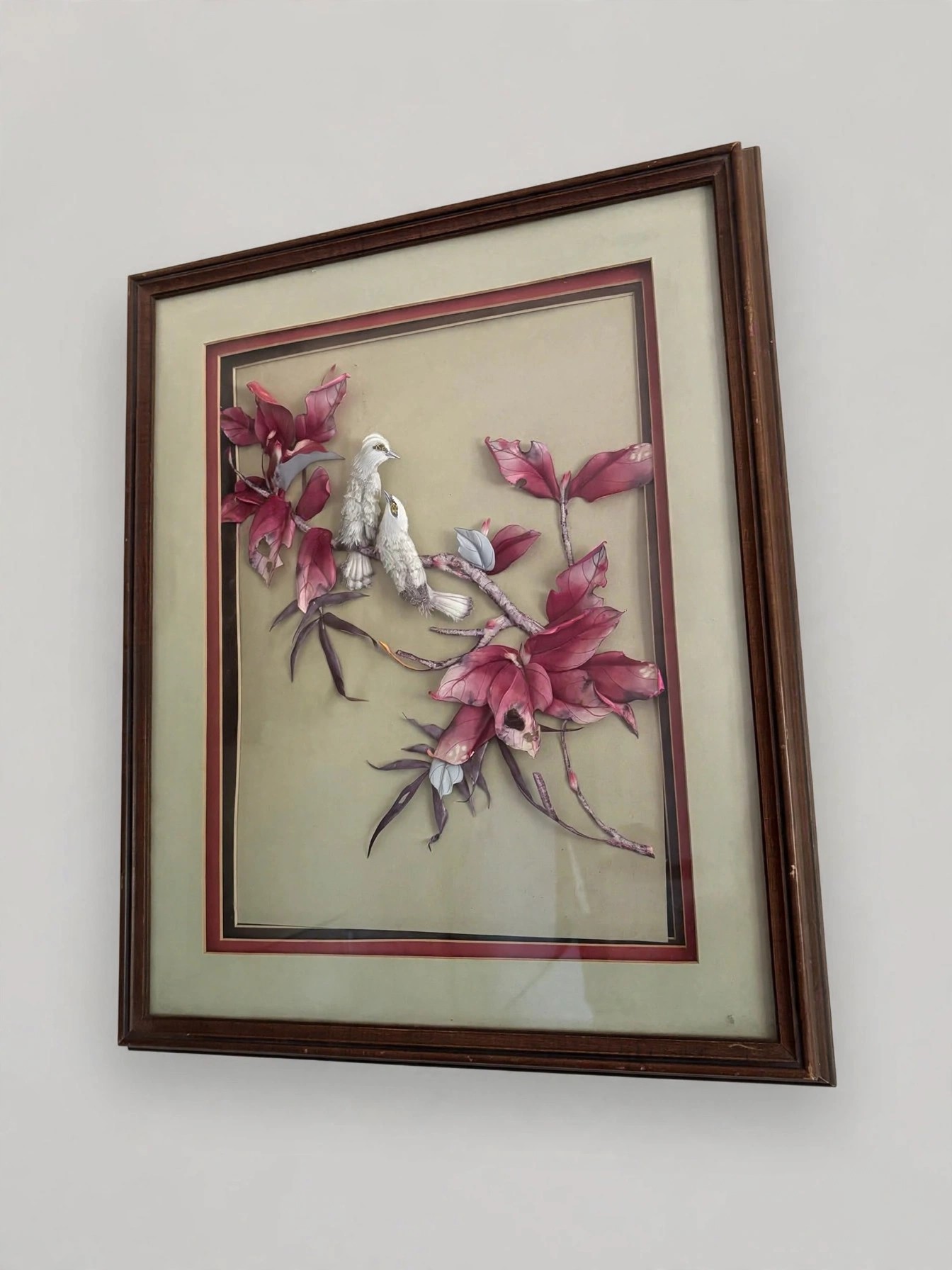 Vintage 3D Bird Floral Shadow Box Wall Art White Birds - photo 3