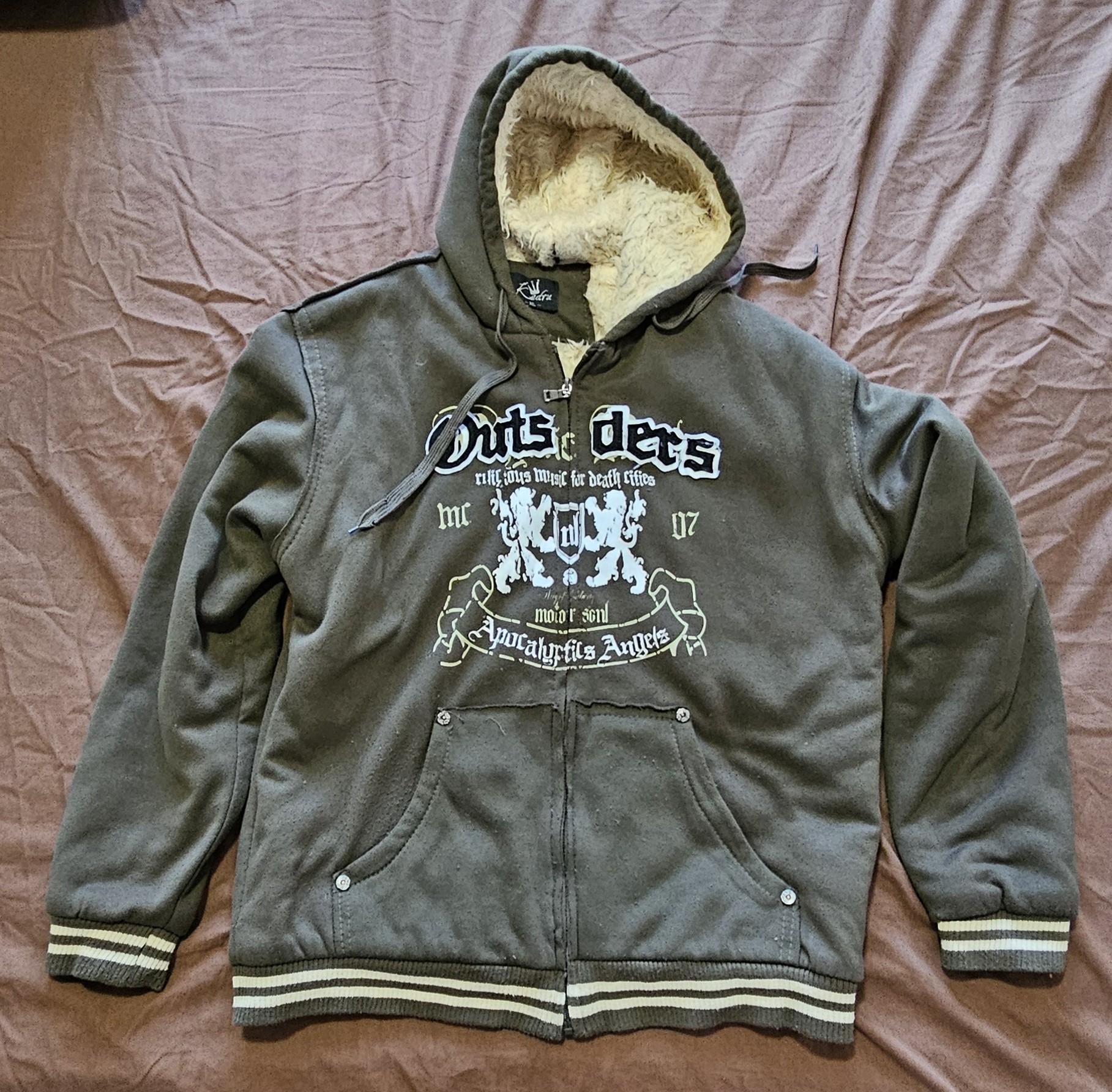 MEN'S FULL ZIP UP FUR/FLEECE HOODIE WITH 1 CAP (X-LARGE)