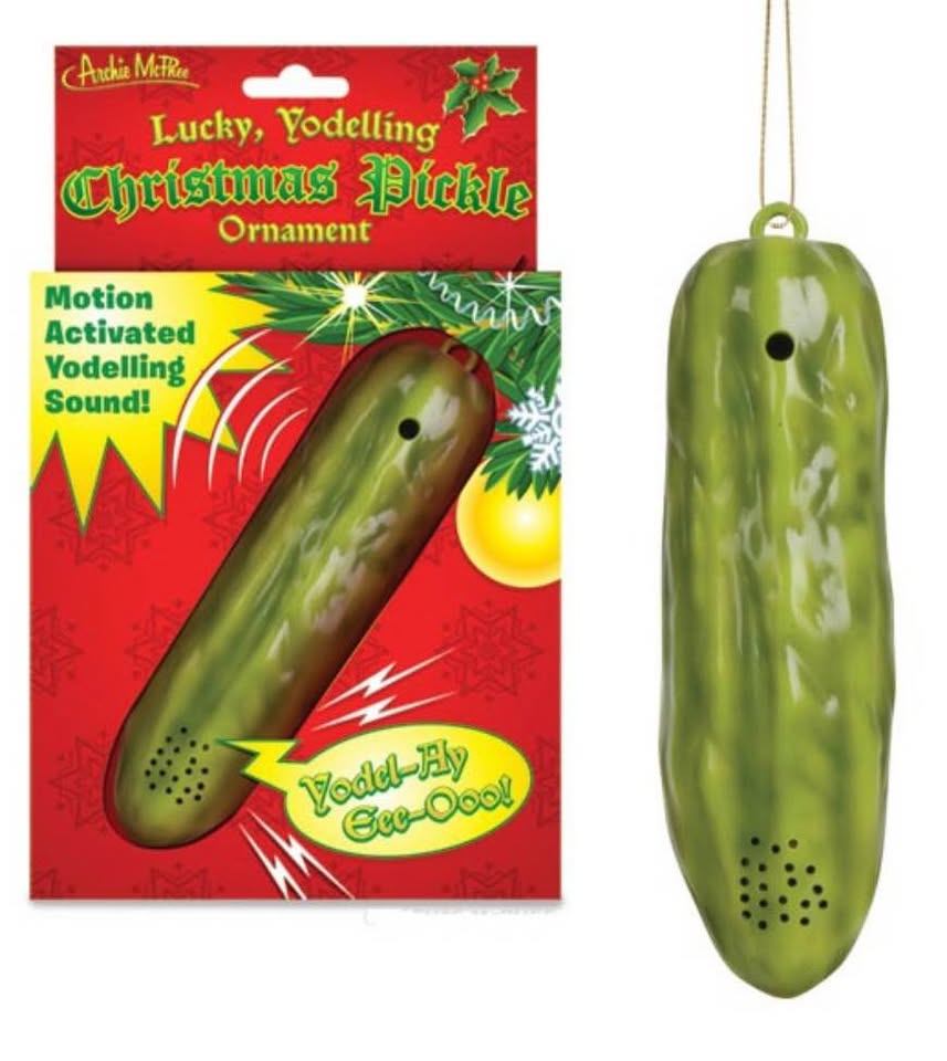 BNIB Archie McPhee Lucky Yodelling Christmas Pickle Ornament