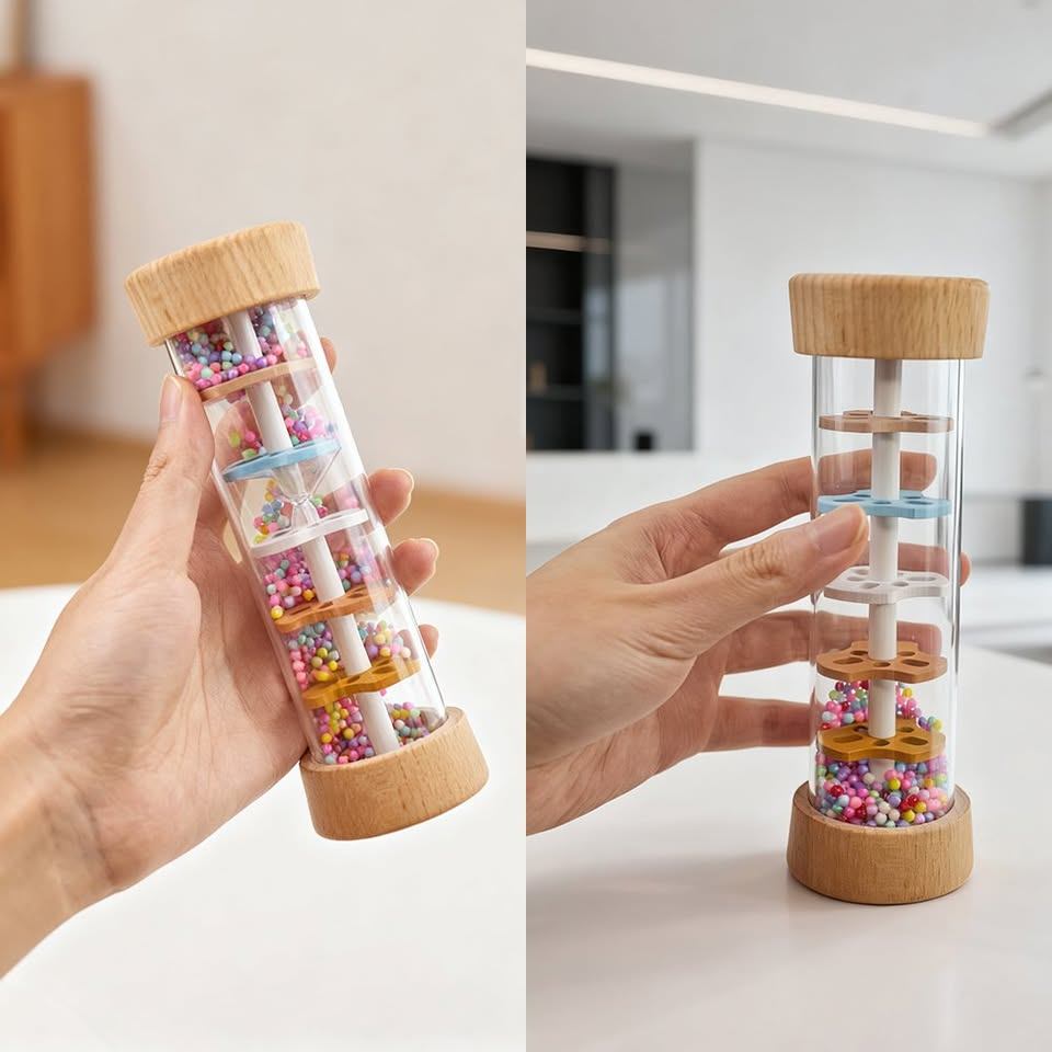 3-Piece Baby Sensory Toy Set – Rattle, Rain Tube & Teether - photo 2
