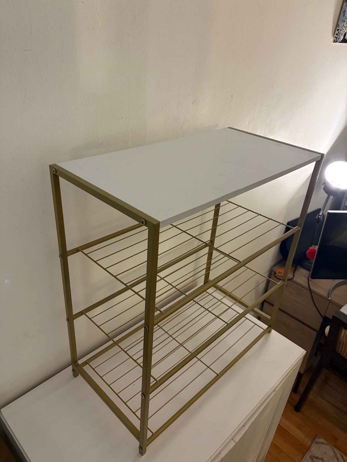 Storage Shelf Gold Metal & White Wood Top 4-Tier Shoe Rack - photo 2