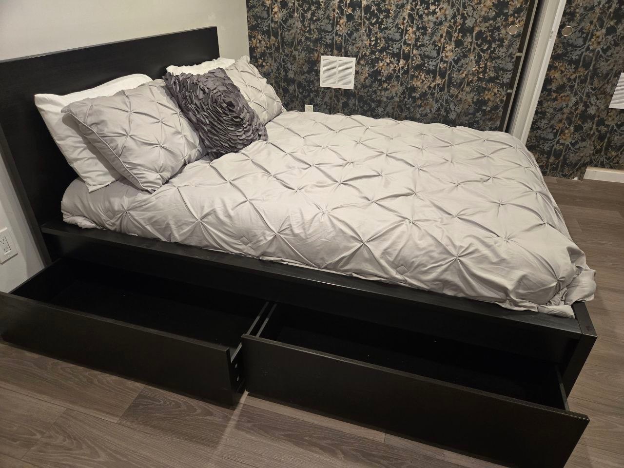 IKEA MALM Queen Bed Frame with 4 Storage Boxes - Dark Brown - photo 3