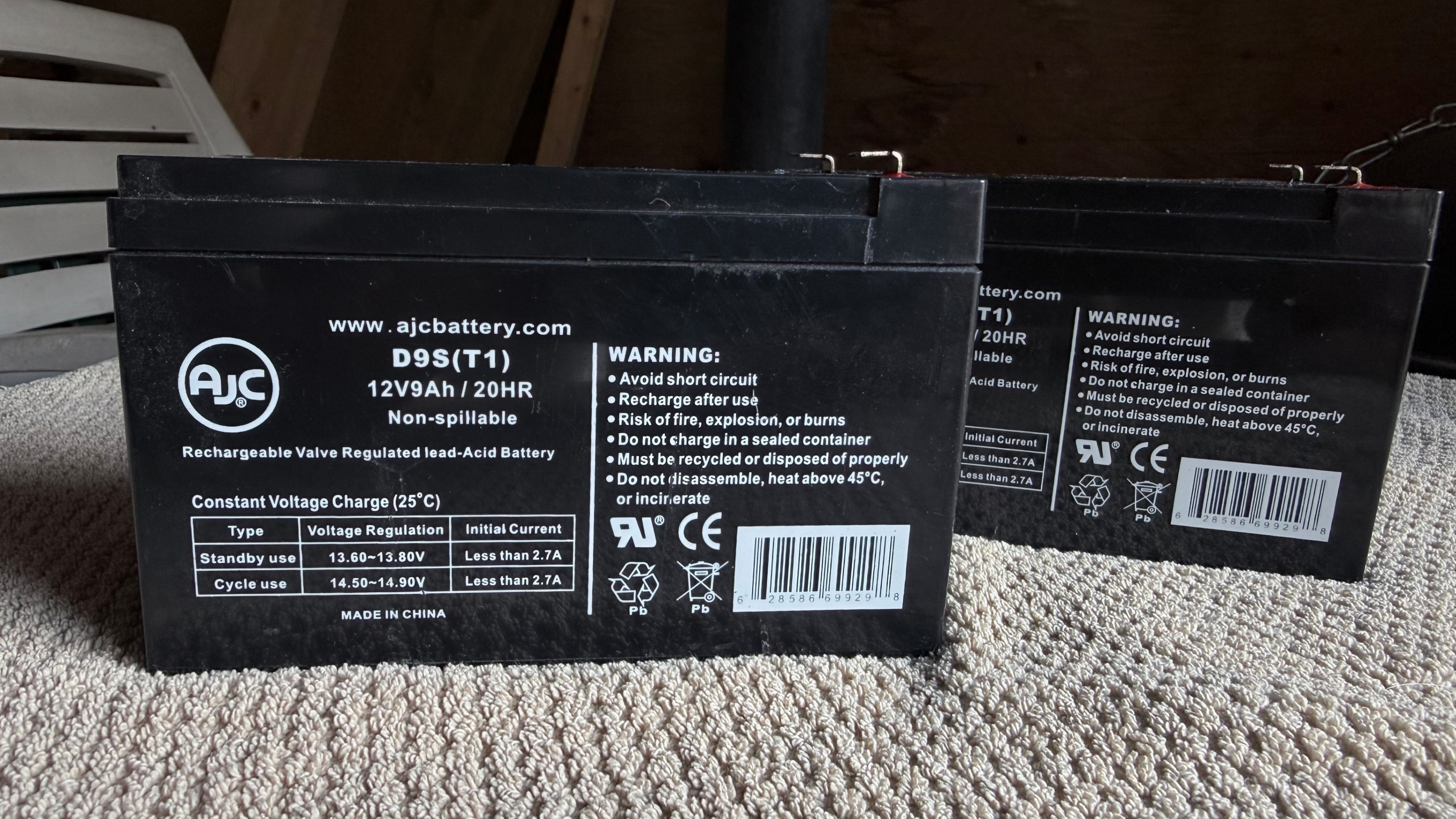 2x 12V 9Ah Sealed Lead-Acid  (SLA) Batteries $30 for both