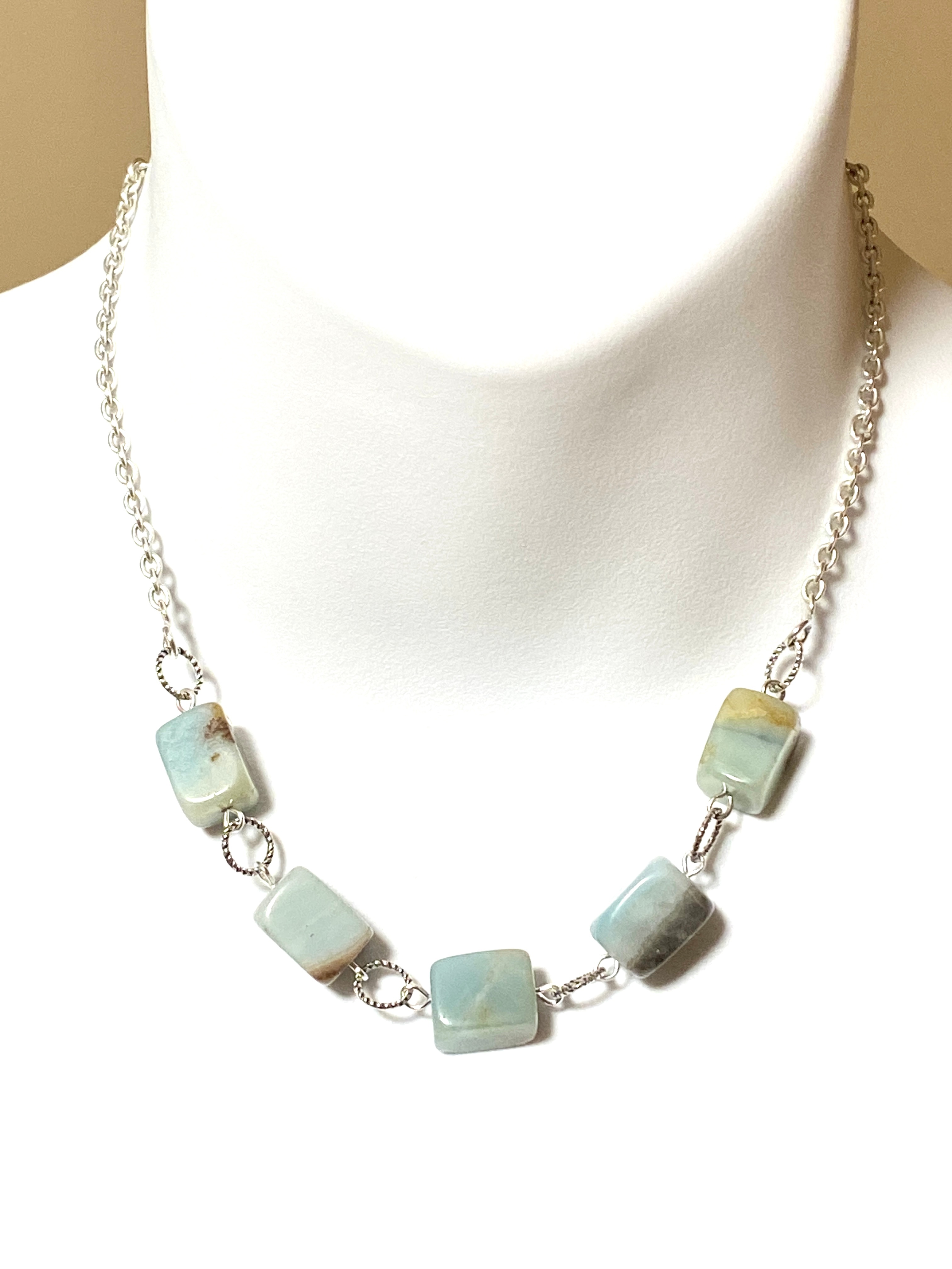Natural Pale Teal Calcite Necklace, Gemstone Short Necklace - photo 2