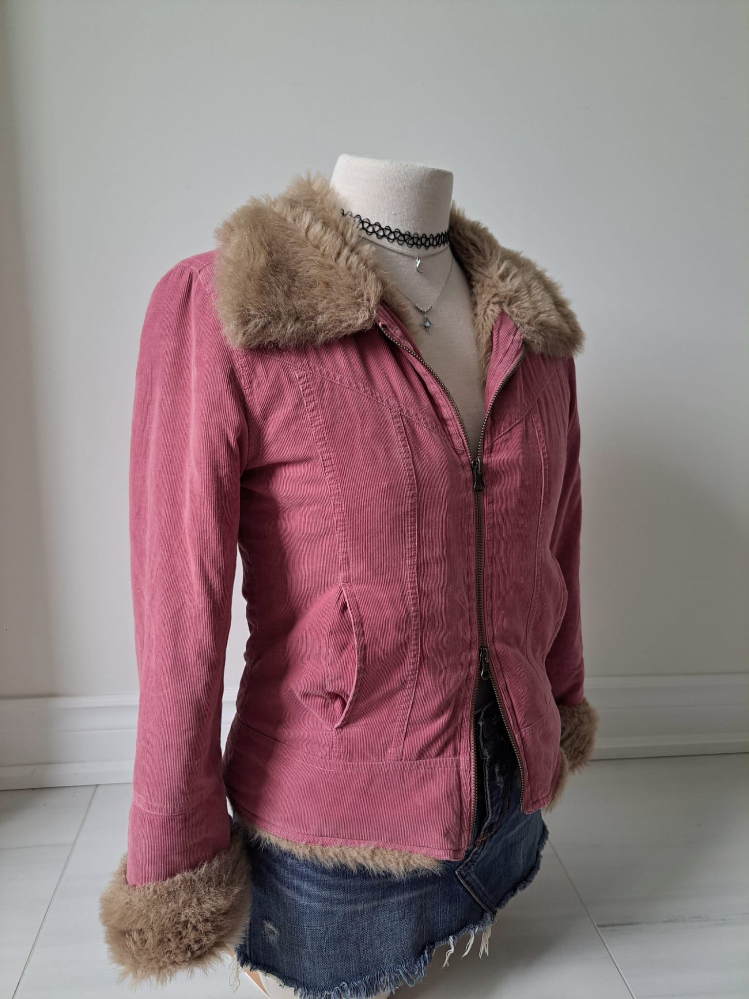 🎀 Y2K Dusty Pink Faux Fur Lined Corduroy Jacket - photo 2