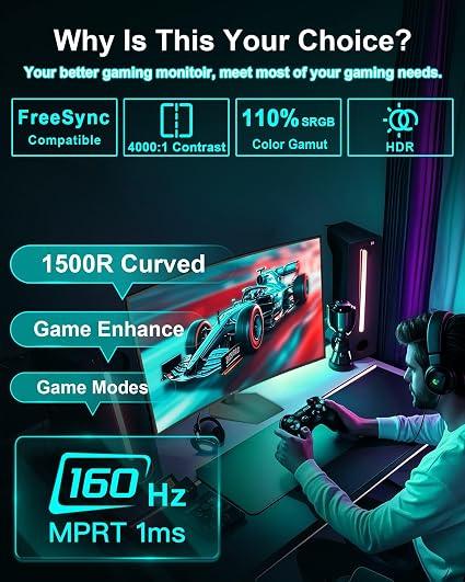 SANSUI 27-Inch Curved 160Hz Gaming Monitor (Model ES-G27C1L) - photo 3