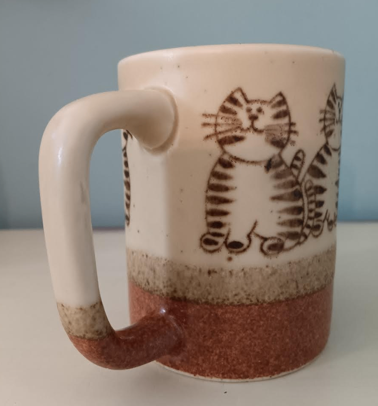 Vintage 1970s Otagiri Japan speckled art pottery Tabby Cat Mug - photo 4