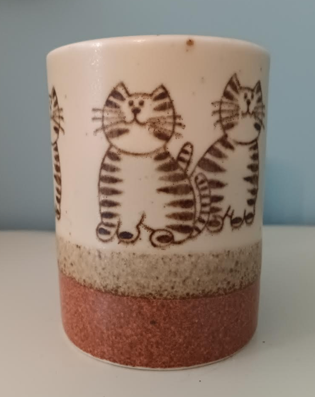 Vintage 1970s Otagiri Japan speckled art pottery Tabby Cat Mug - photo 2