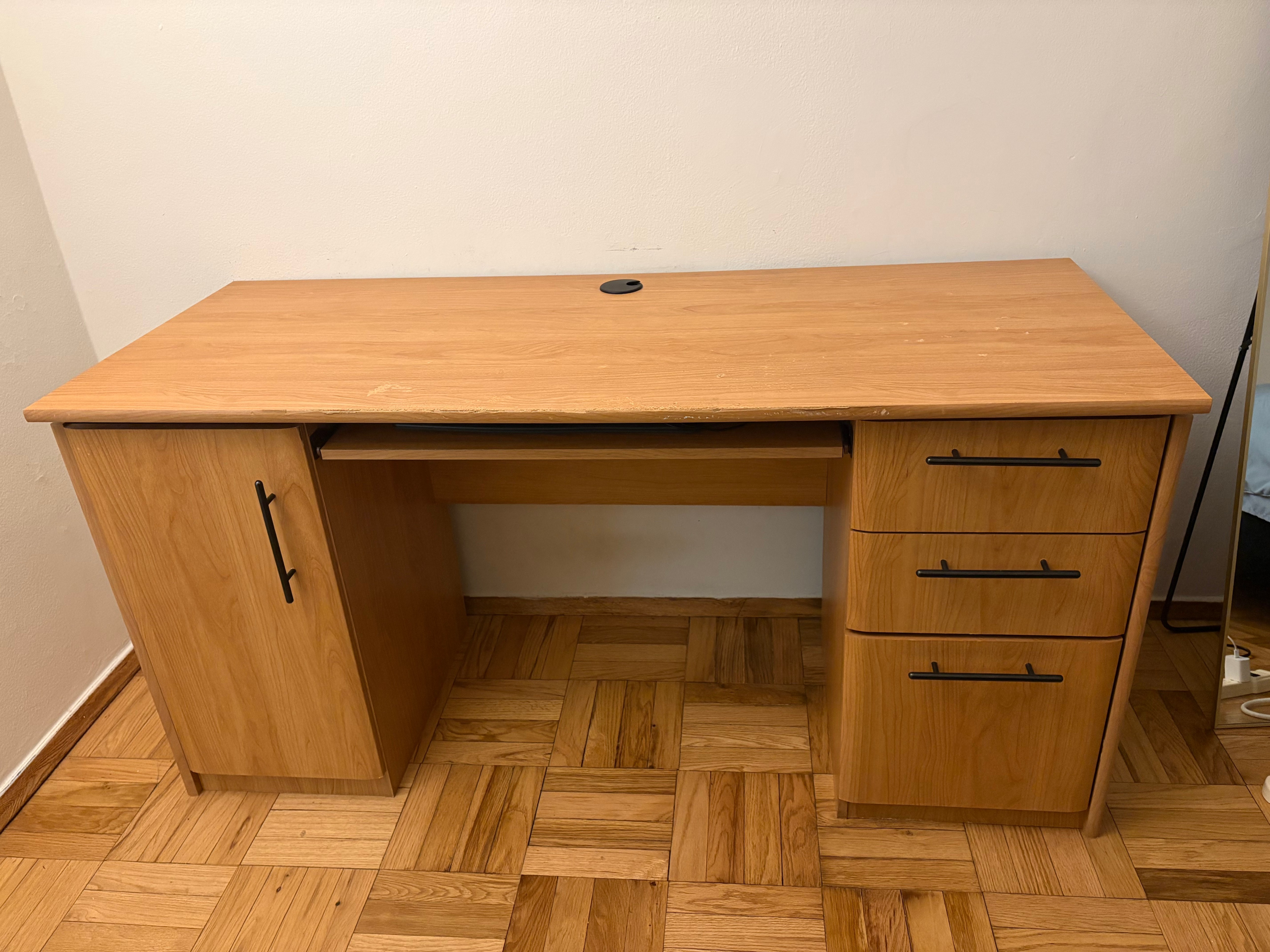 Wooden Desk with 3 drawers and side cabinet
