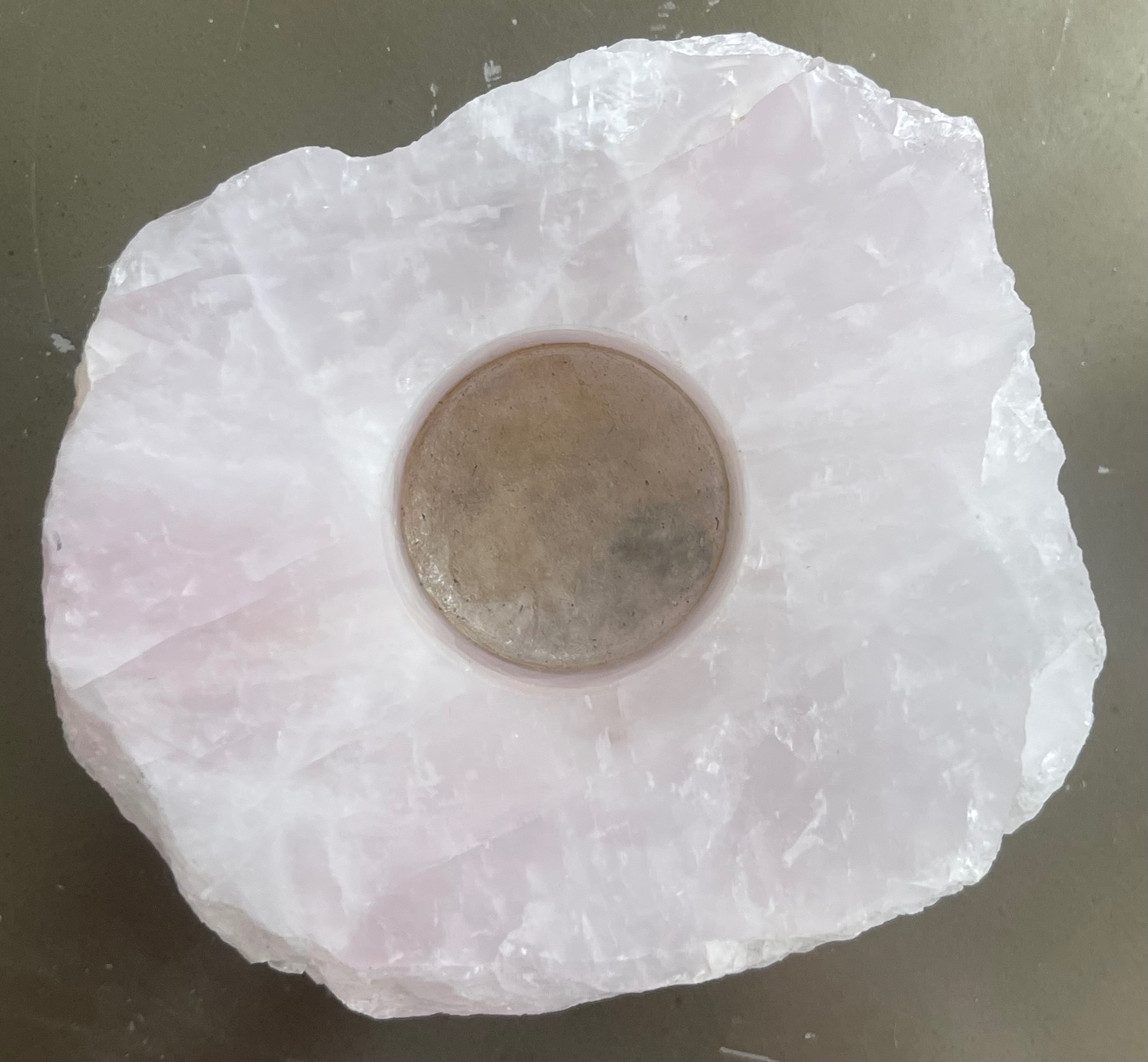 Natural Rose Quartz Crystal Slab Tealight Holder - photo 4