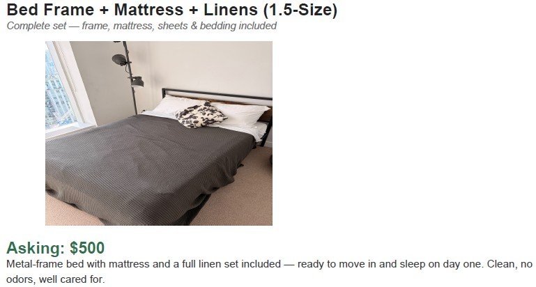Complete Bed Frame, Mattress & Linens Set (1.5-Size)