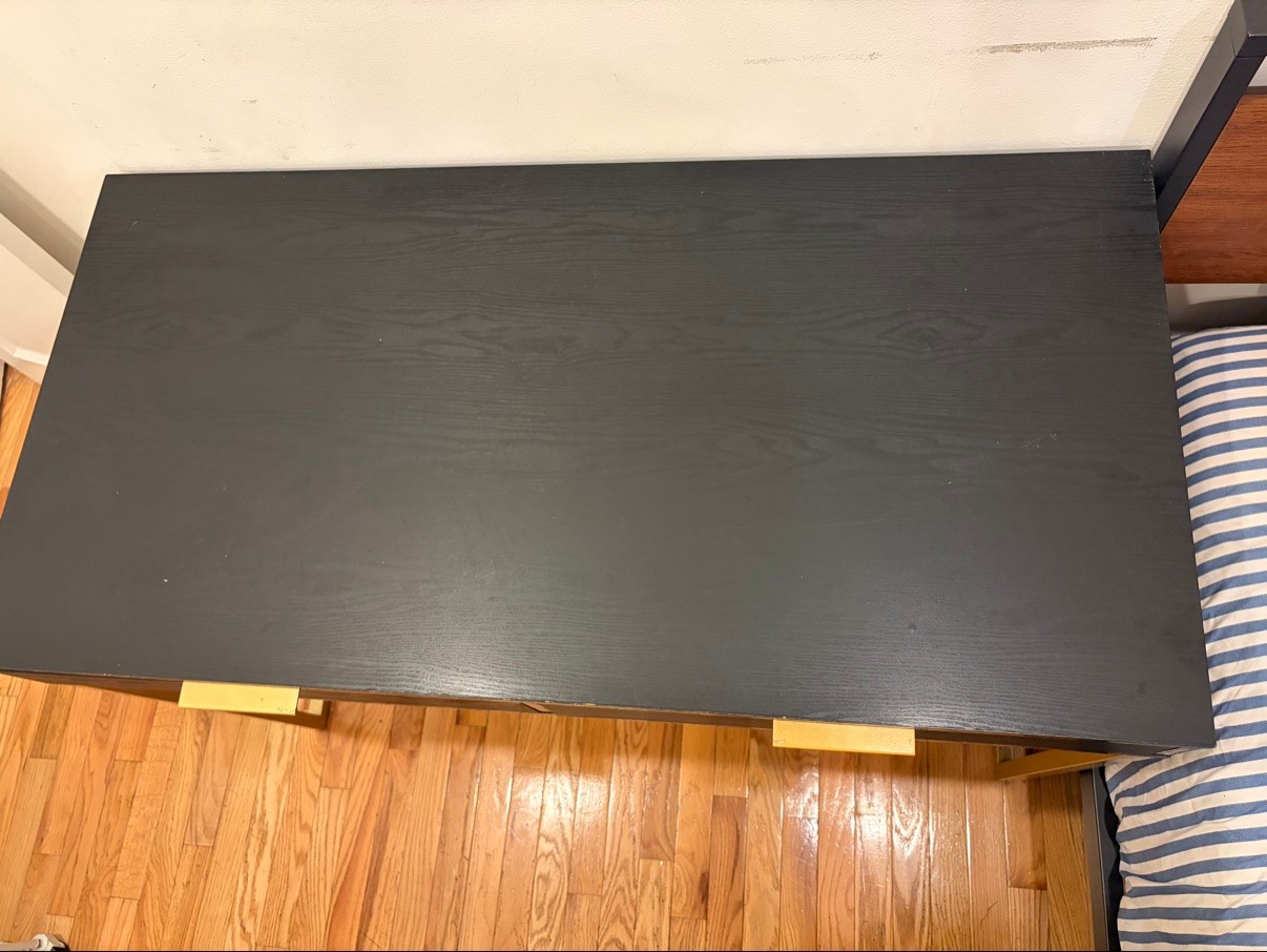 Black Desk with Gold Legs — 2 Drawers, 47.5 in Wide