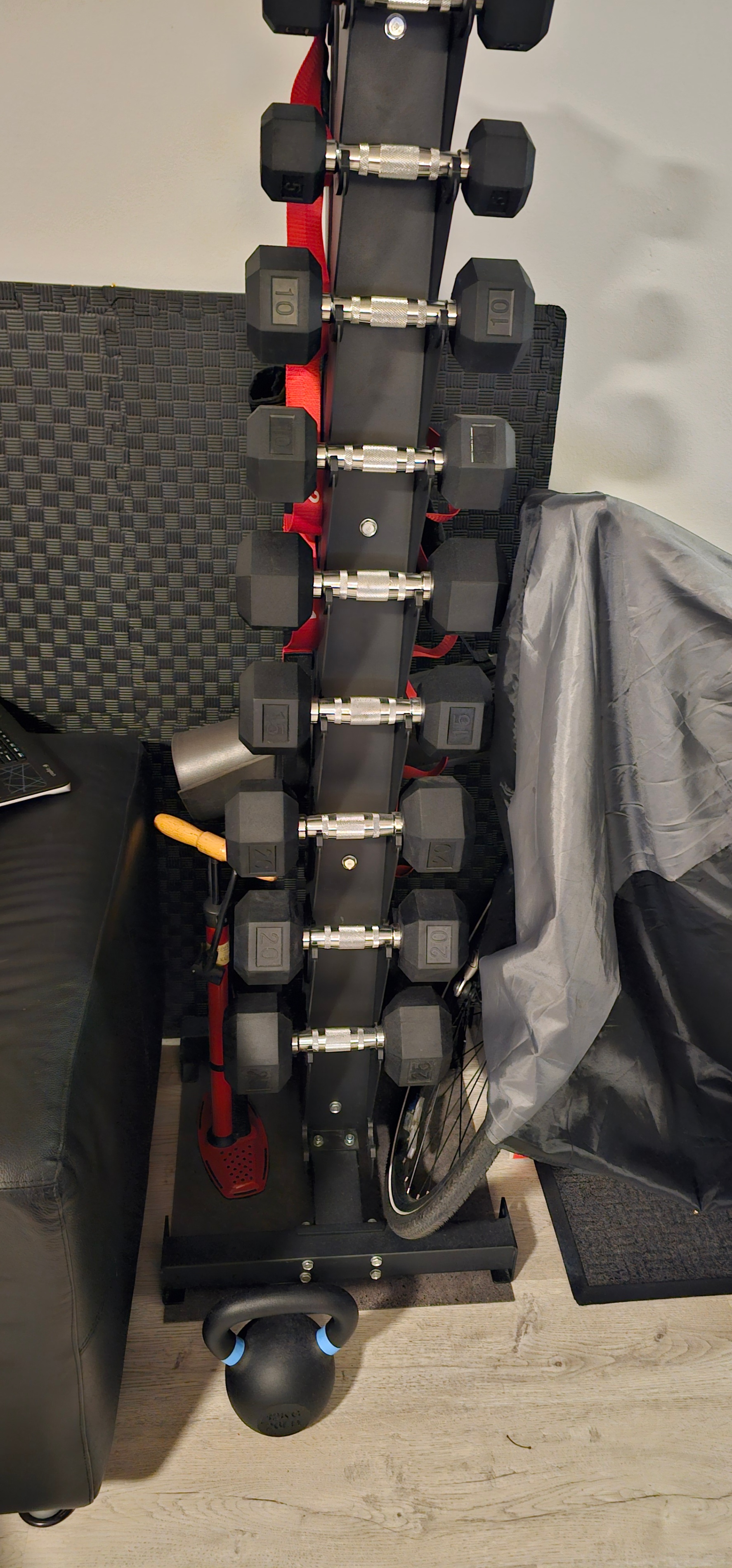 5-25lb Rubber Dumbbell Set +  Dumbbell Rack + Mat + Kettlebell - photo 2
