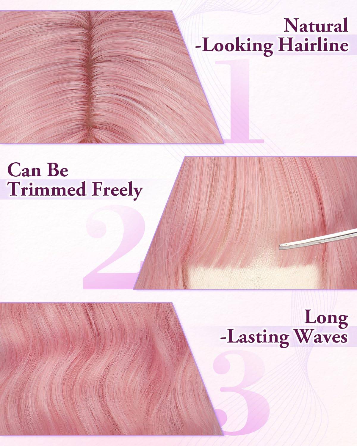 NEW~ Pink Wavy Wig with Bangs – 14" Short - photo 2