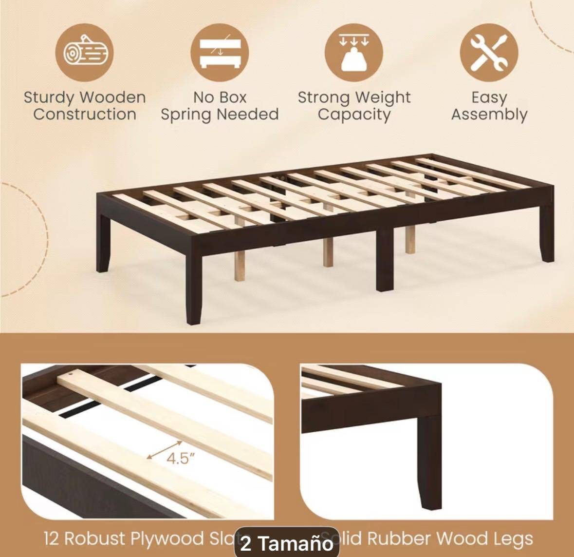 Solid Wood Twin Bed Frame - photo 4