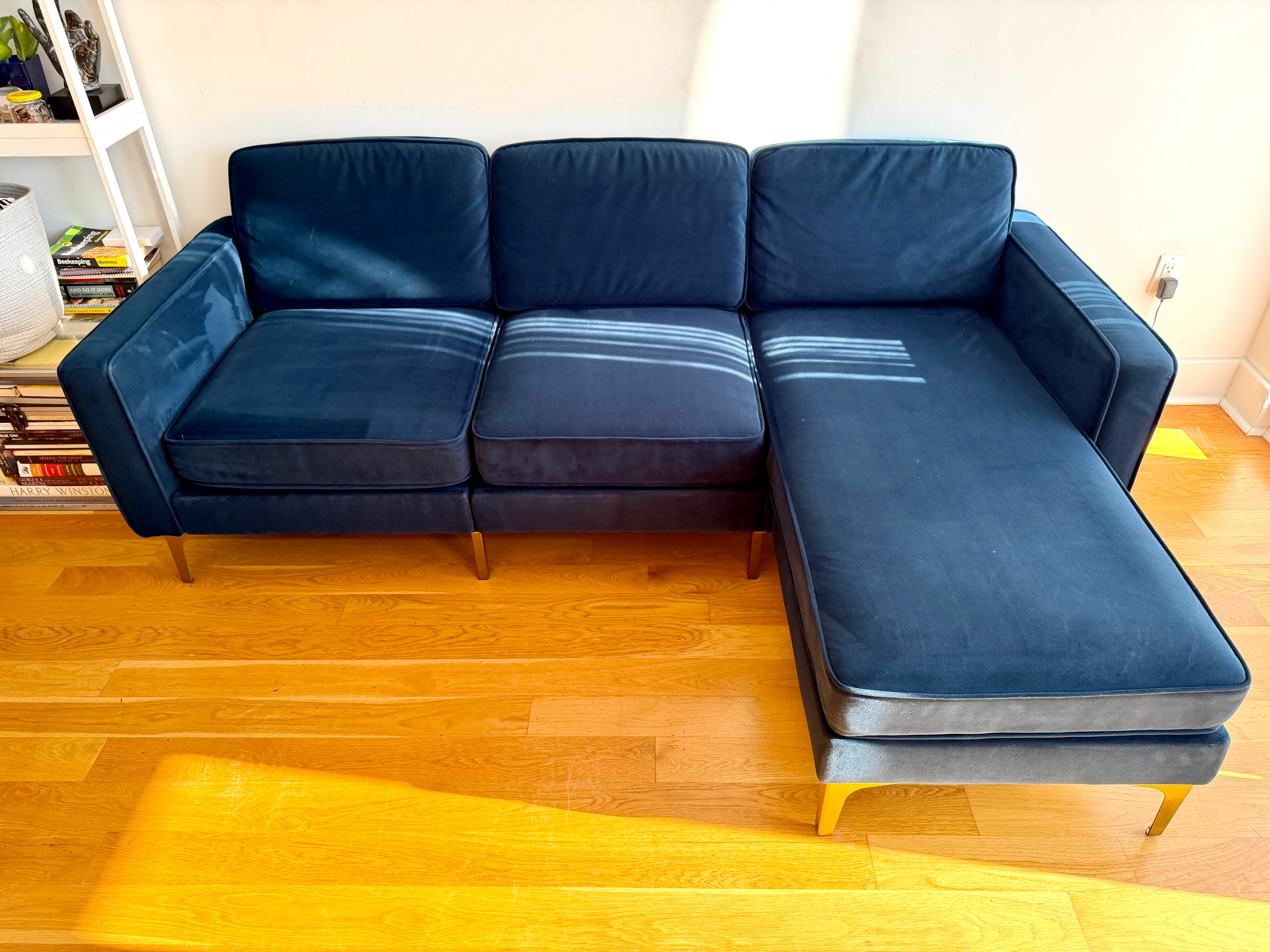 Burrow Nomad Velvet Sofa with Reversible Chaise 85" Navy Blue