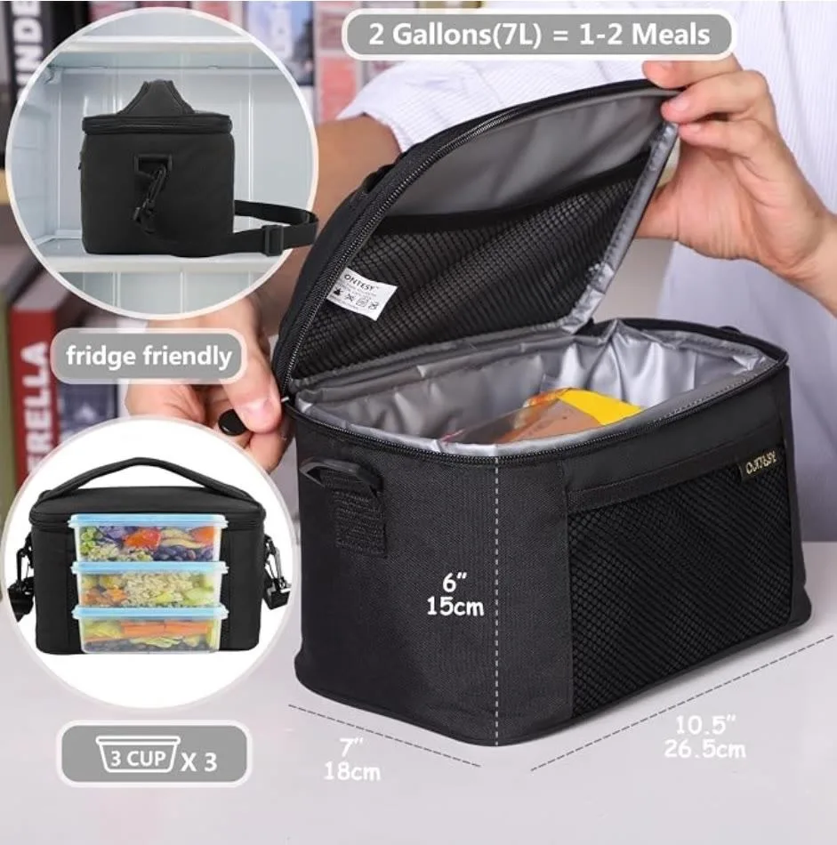 ONTESY Insulated Lunch Bag, Black 7L - photo 4