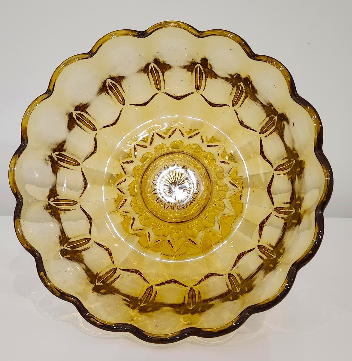 Vintage Anchor Hocking Fairfield Amber Glass Footed Compote Bowl - photo 3