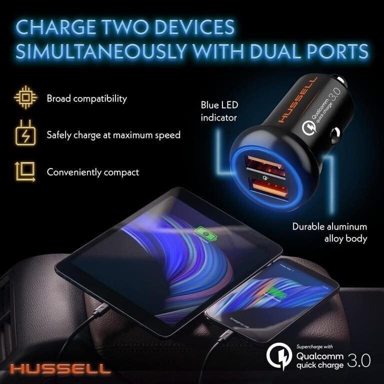 NEW HUSSELL Car Charger Adapter 3.0 Fast Charge, Dual USB ports - photo 3