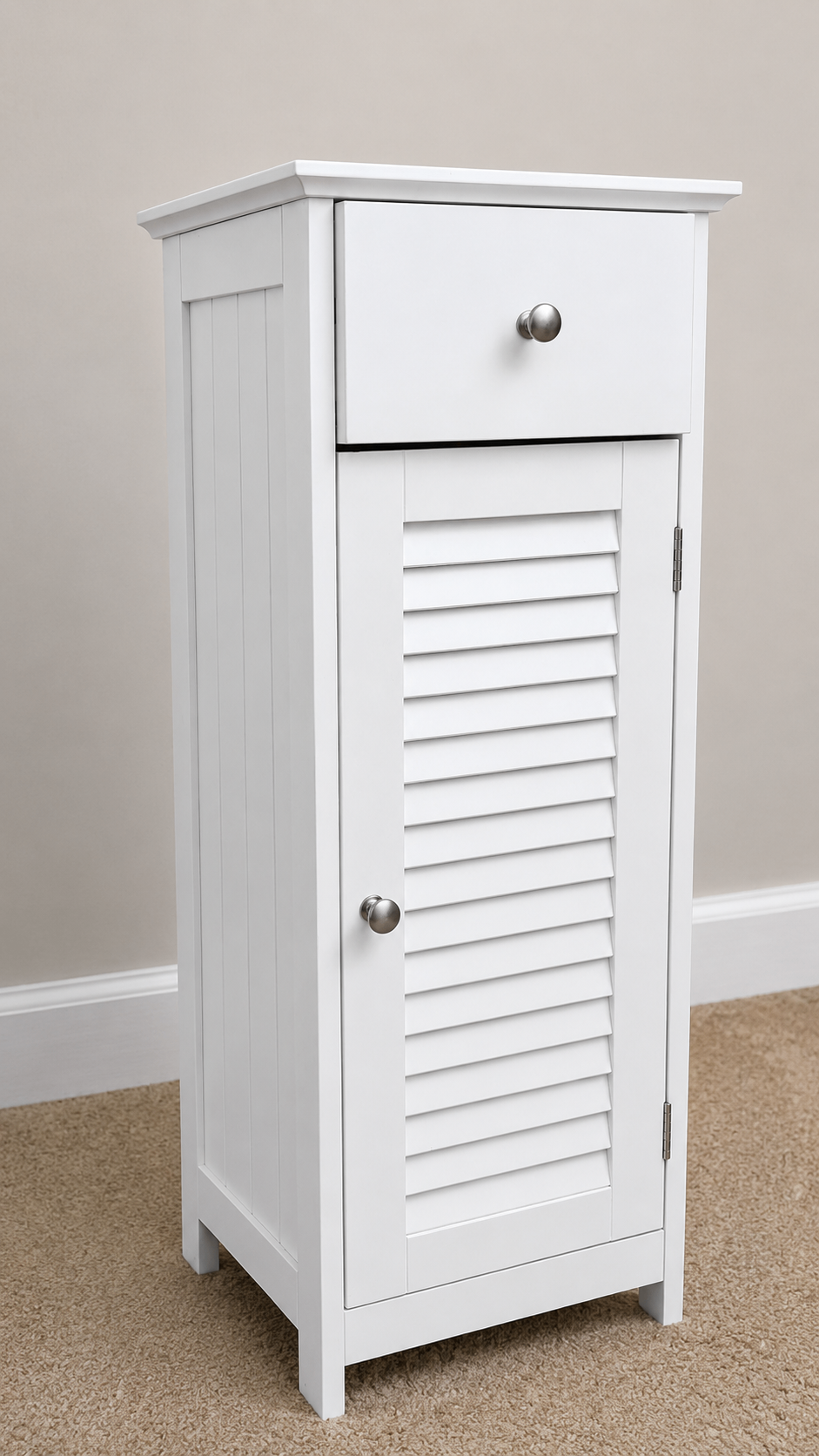 White Wooden Bathroom Storage Cabinet w/ Drawer & Shutter Door - photo 2