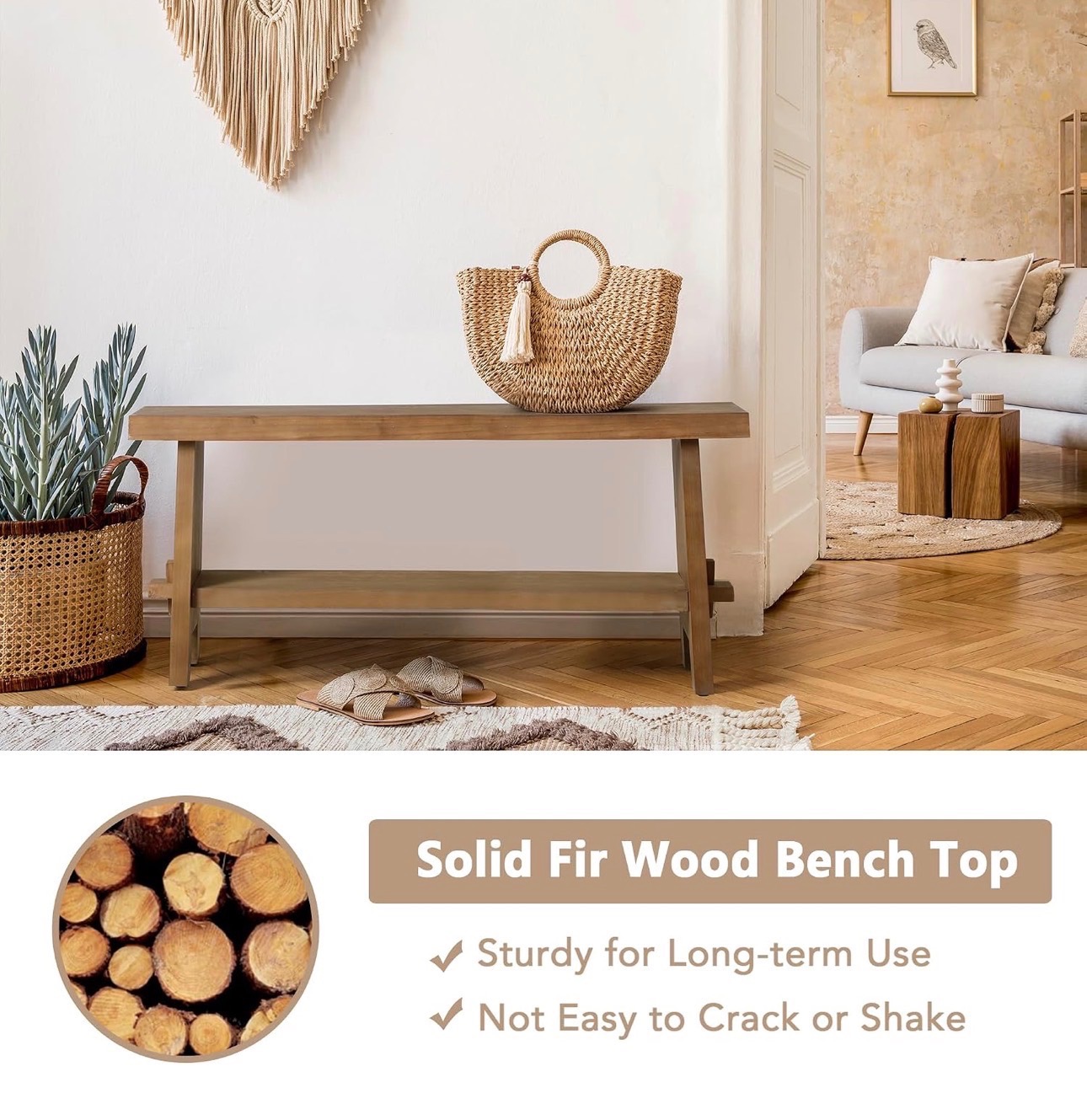 NEW: Entryway Bench 43.3" Indoor Solid Wood Bench - photo 4