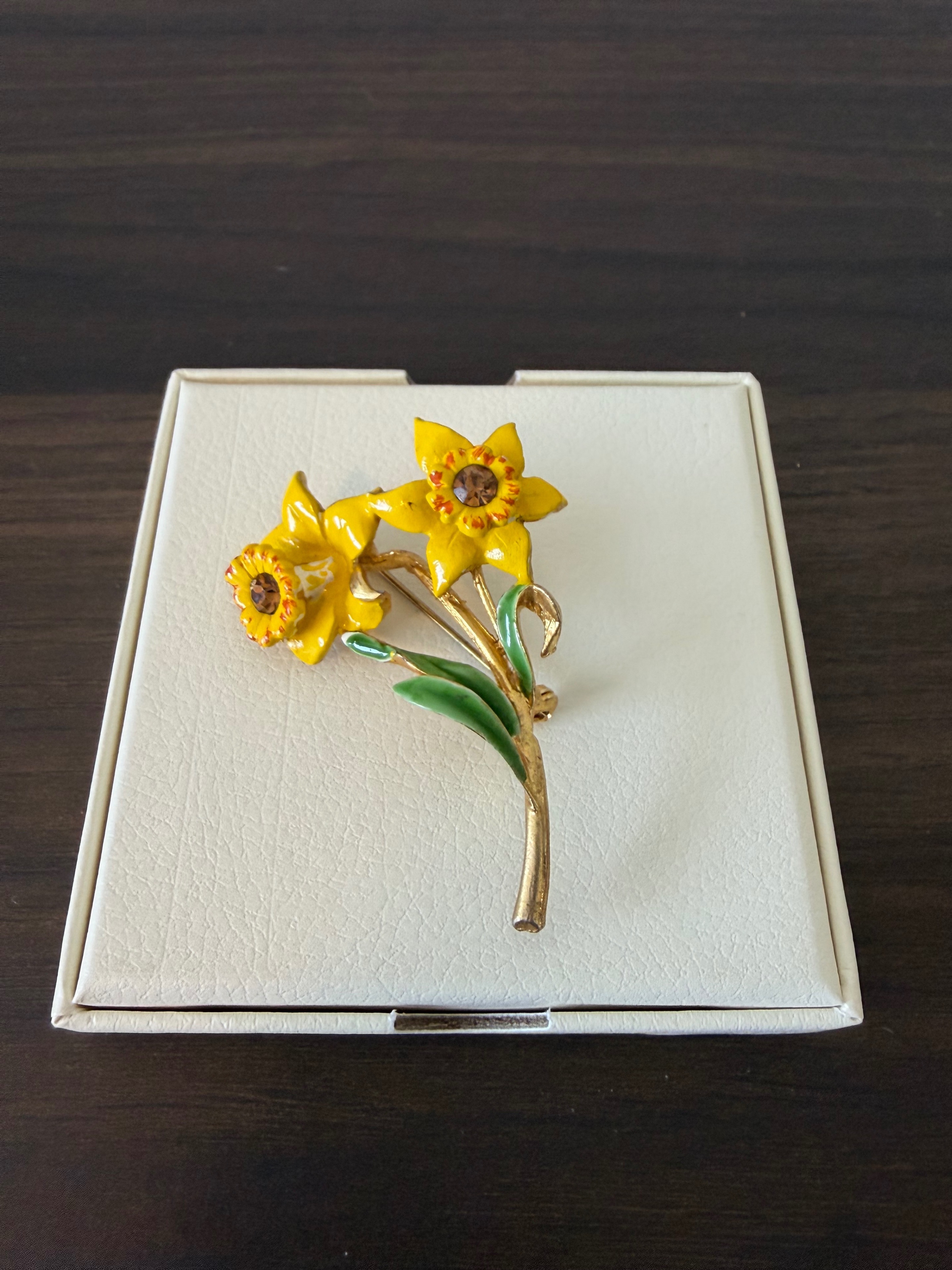 Vintage Yellow Enamel Daffodil Flower Brooch
