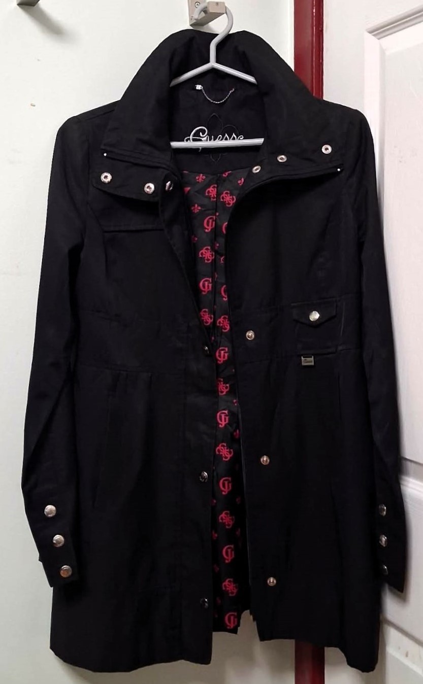 GUESS Trench Coat Jacket Monogram Logo Engraved Hardware
