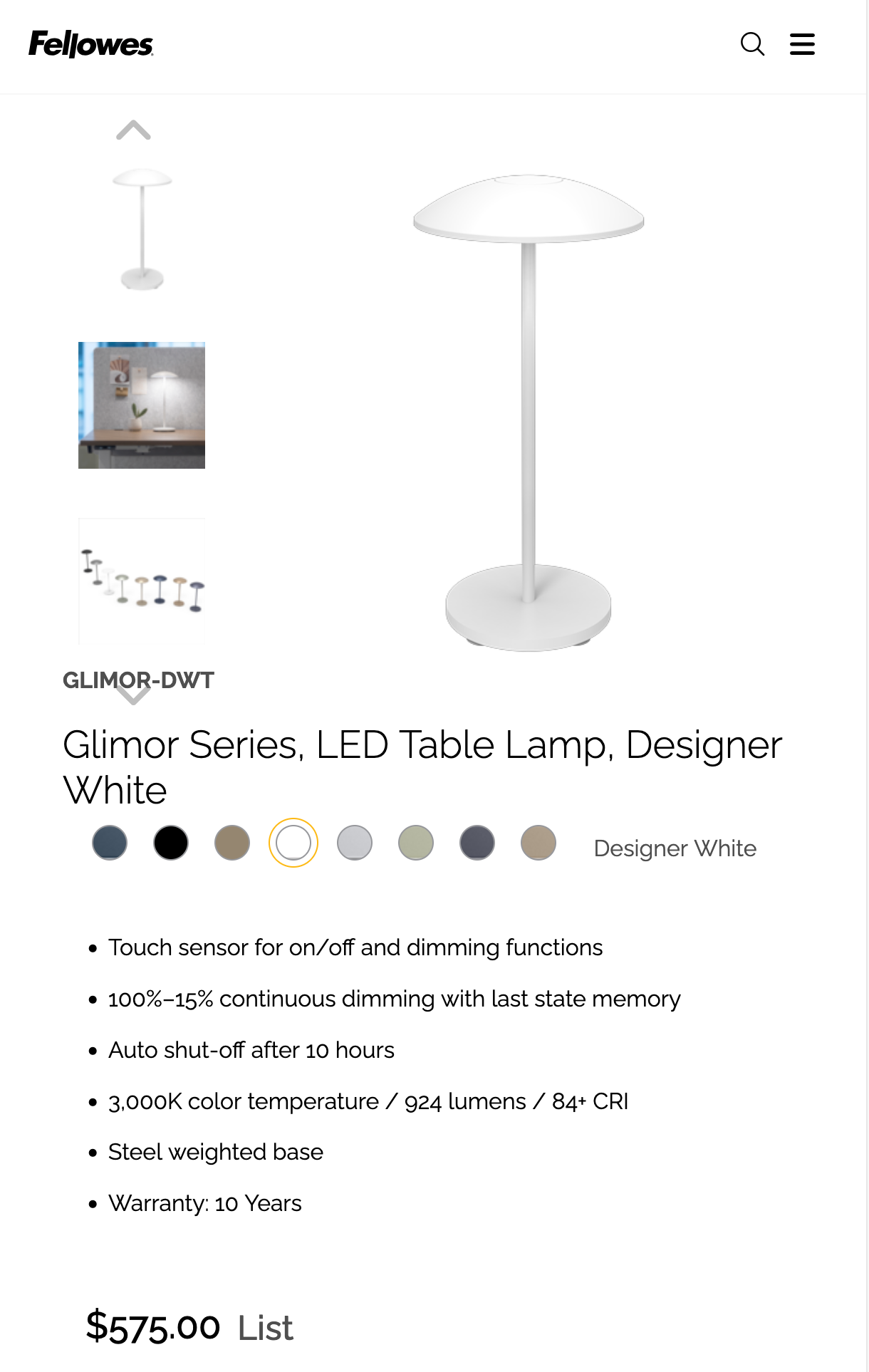 Fellowes Glimor LED Table Lamp (White) — Brand New in Box - photo 4