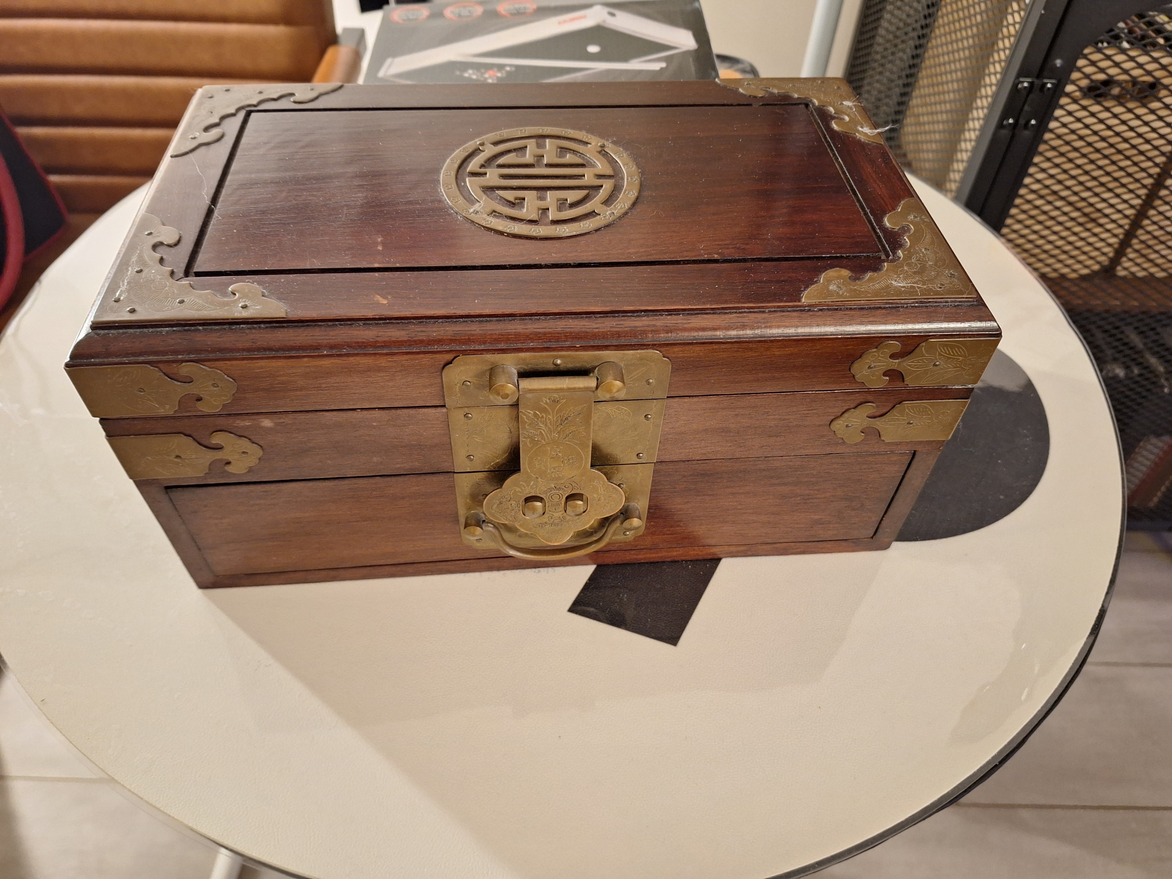 Vintage Chinese Rosewood Hongmu Jewelry Dresser Box