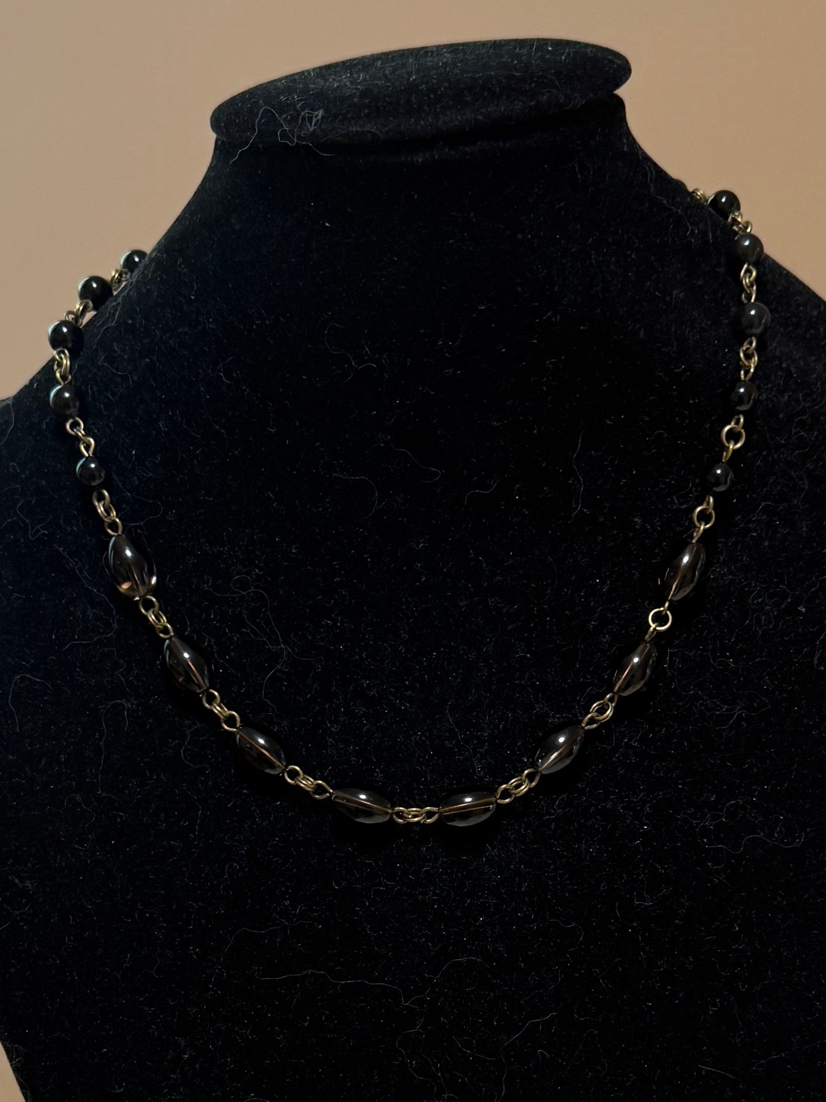 Genuine Smoky Quartz & Black Agate Short Necklace, Bronze Links - photo 2
