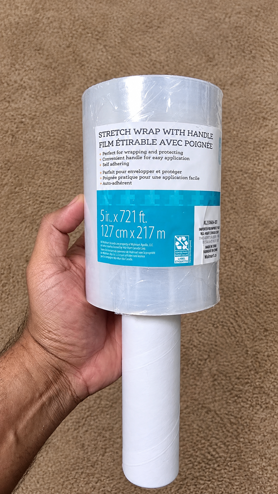 Stretch Wrap Plastic Roll with Handle (5 in x 721 ft)