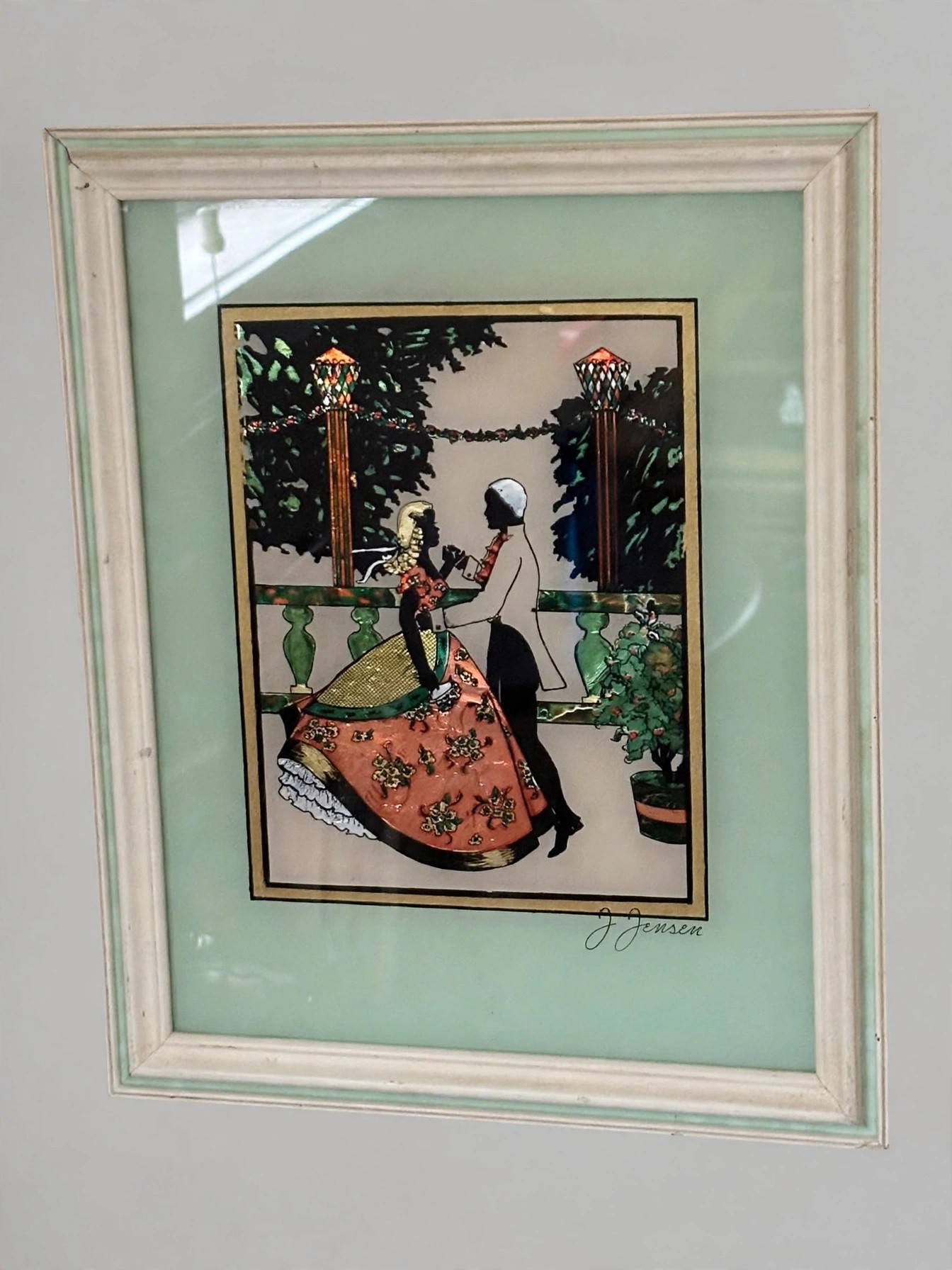 1940s J Jensen Foil Silhouette Art Vintage Framed - photo 3