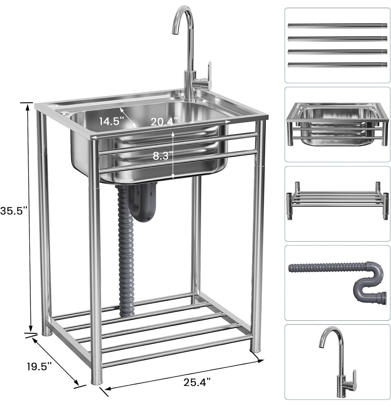 Stainless Steel Standing Outdoor Sink Commercial 25.5x20x35" - photo 3