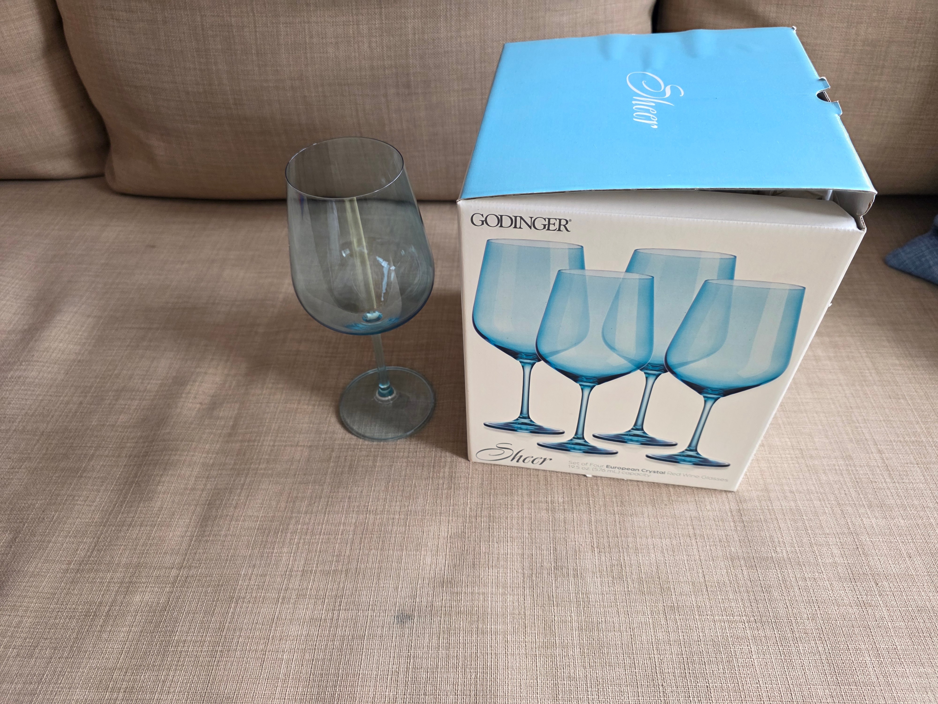 Set of Four Wine Glasses - Blue in Colour - Godinger Sheer