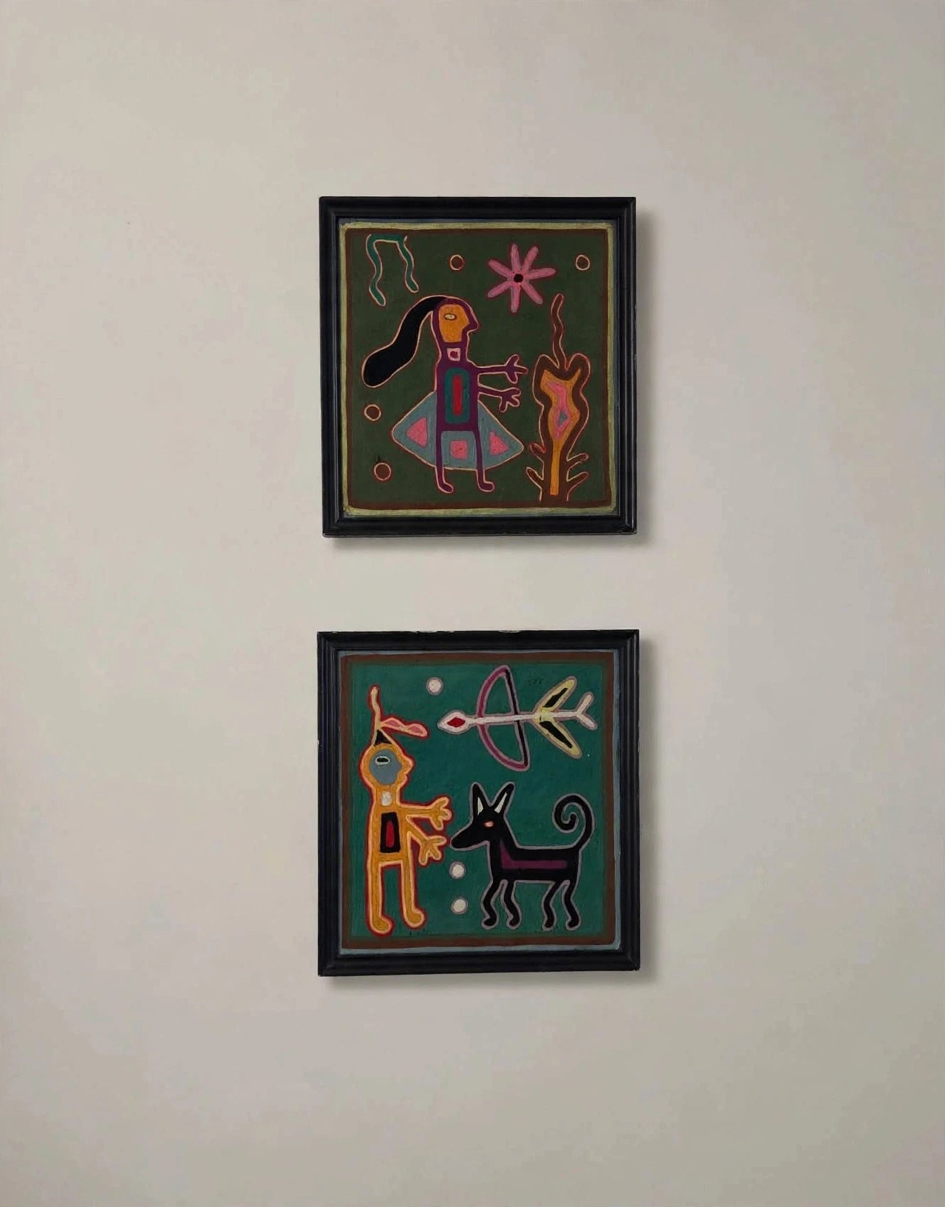 Traditional Huichol Yarn Paintings Pair Framed Folk Art Beeswax - photo 2