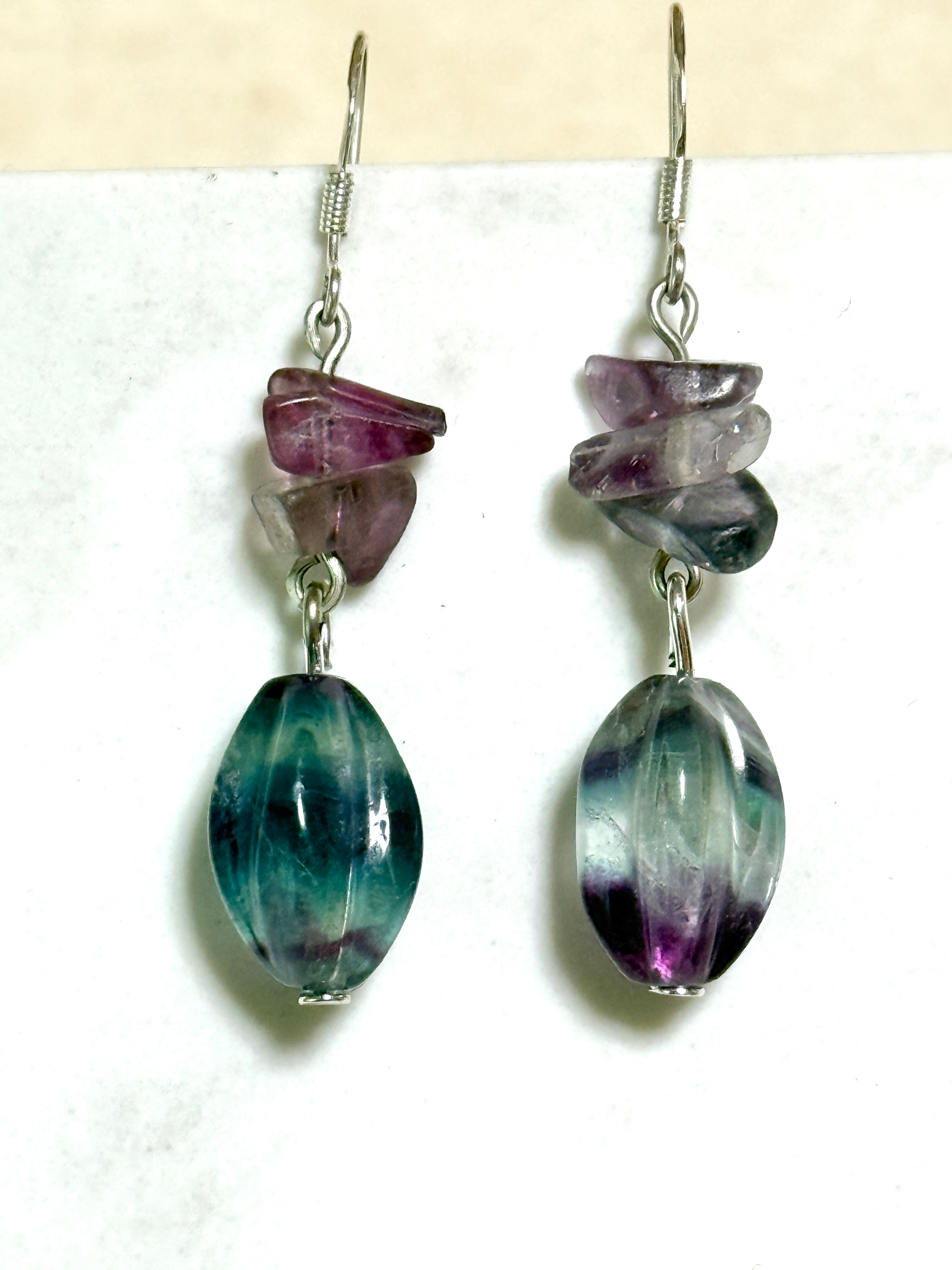 Natural Rainbow Fluorite Earrings, Sterling Silver Hook
