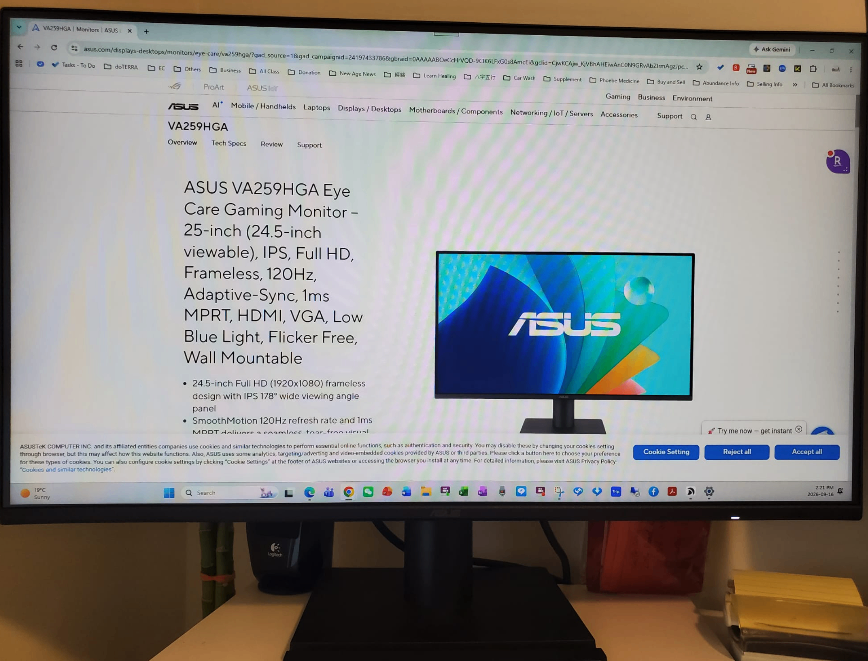Perfect Condition ASUS VA259HGA 25-inch Gaming Monitor