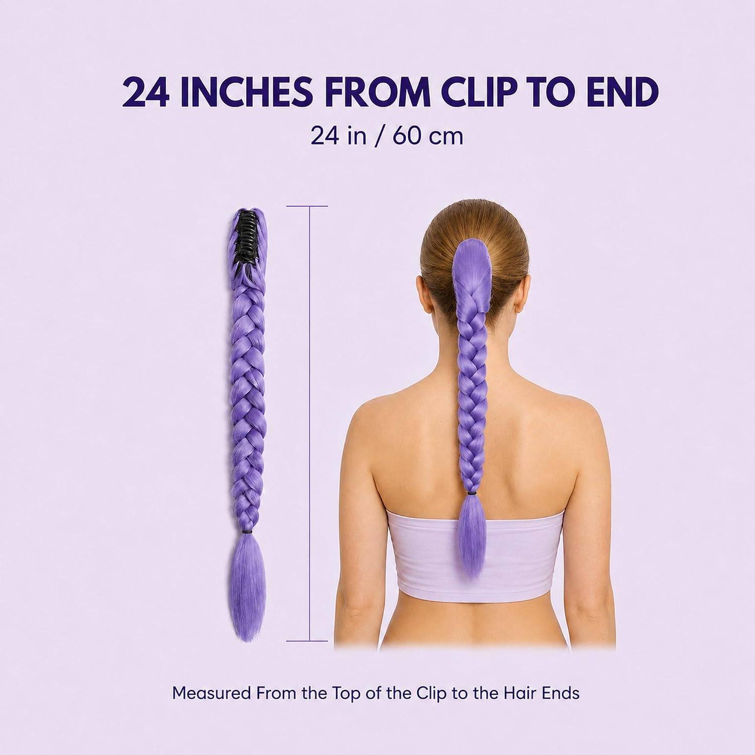 NEW~ Purple Braided Ponytail Extension – 24" Claw Clip - photo 3