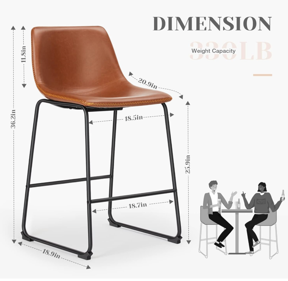 New (2) Faux Leather Counter Height Bar Stools - photo 3