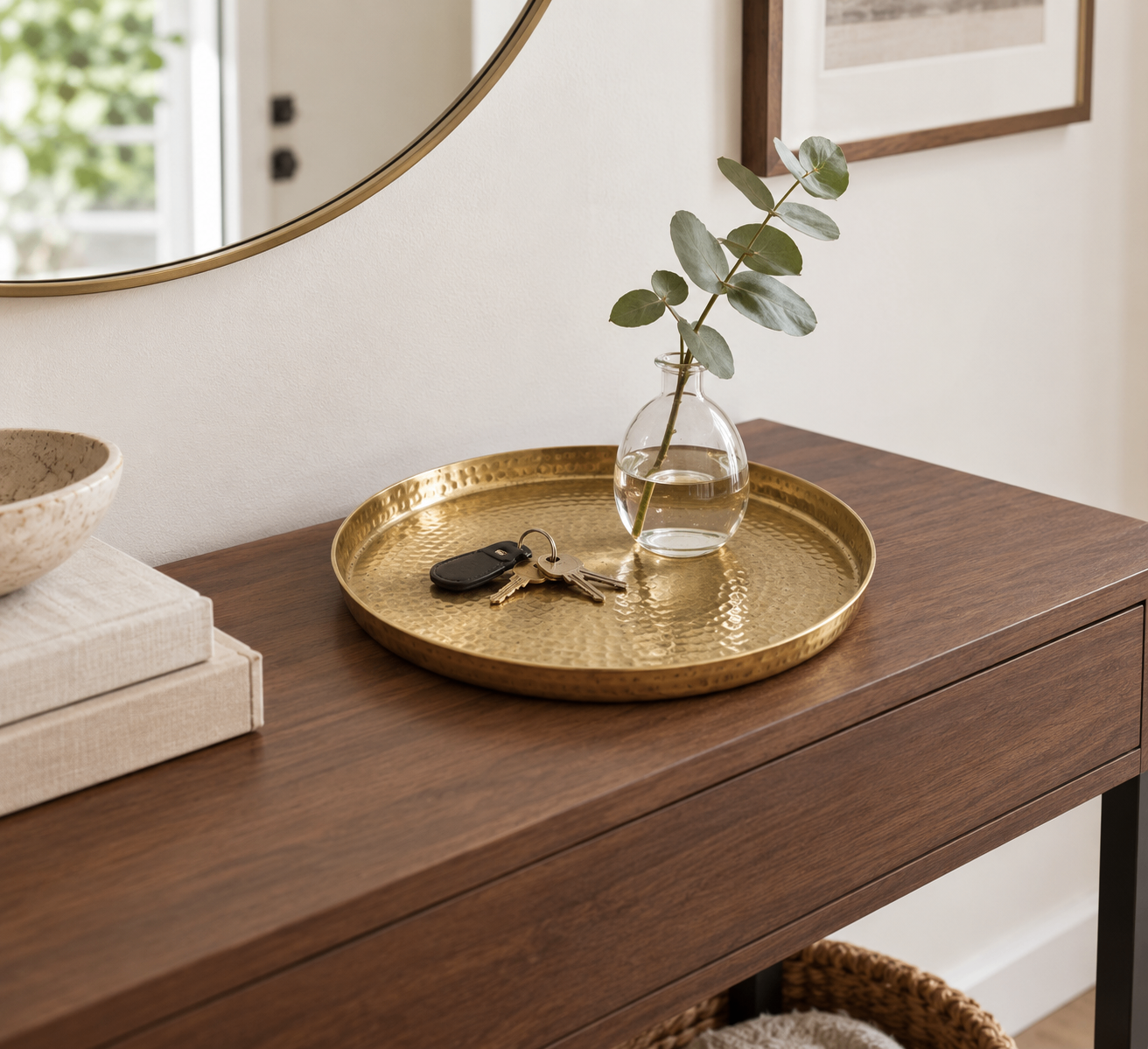 Hammered Brass Round Serving Tray (33cm diameter) - photo 3