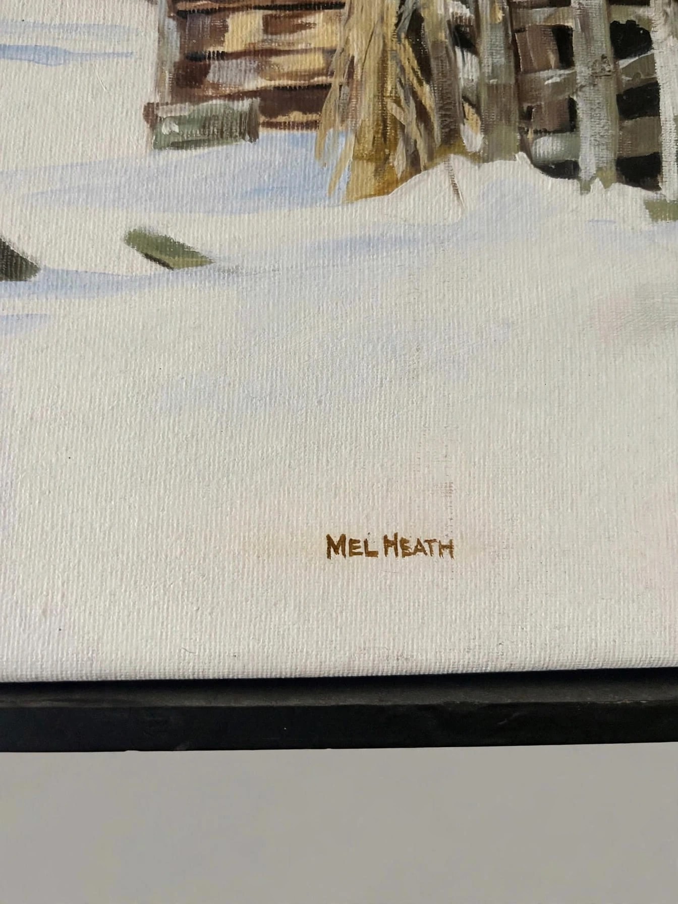 Mel Heath Original Winter Barn Painting, Signed Framed 25x21 - photo 2