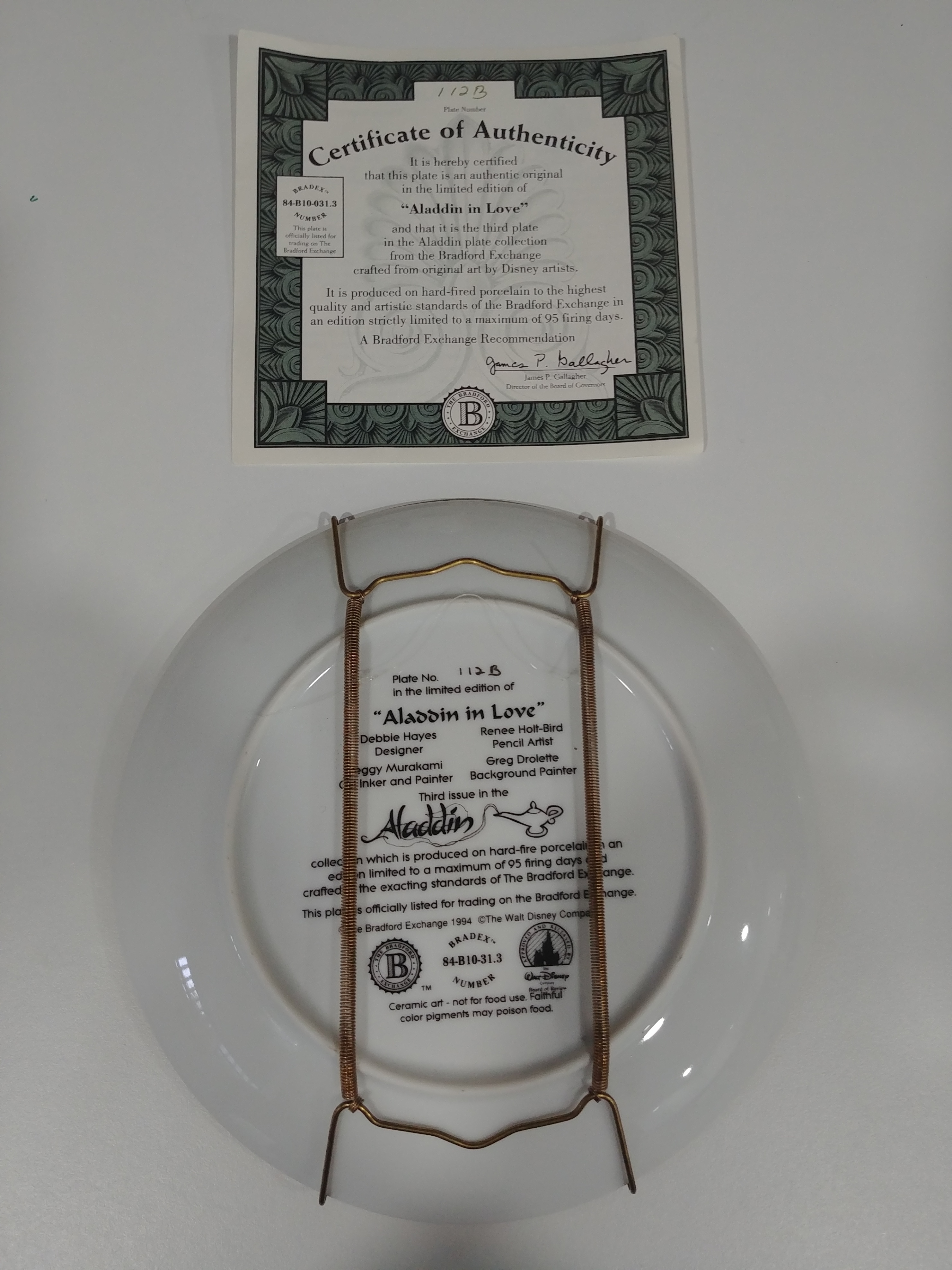 "Aladdin in Love" Collector Plate with Certificate . Like New. - photo 2