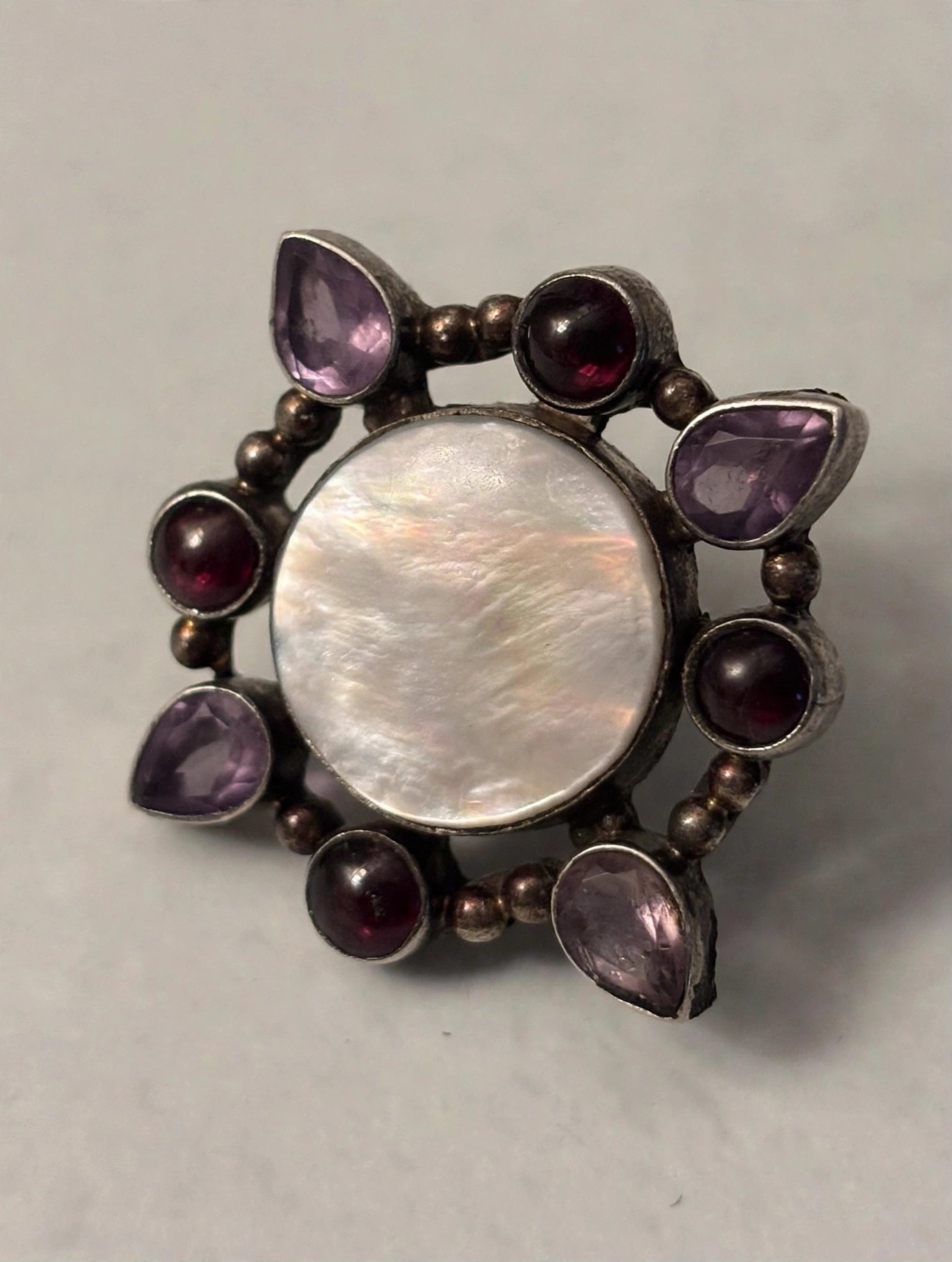 Sterling Silver Mother Of Pearl Garnet Amethyst Gemstone - photo 2
