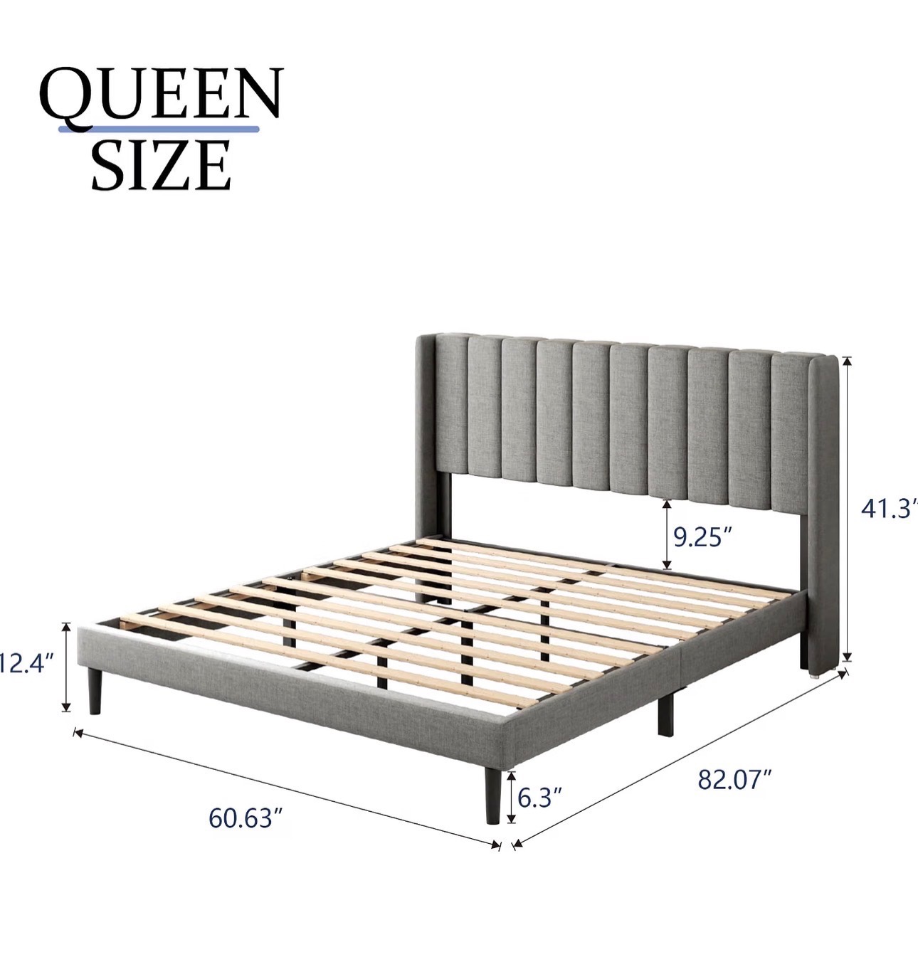 NEW: Queen Size Platform Bed Frame w/ Headboard Easy Assembly - photo 2