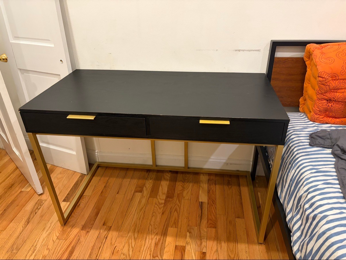 Black Desk with Gold Legs — 2 Drawers, 47.5 in Wide - photo 2