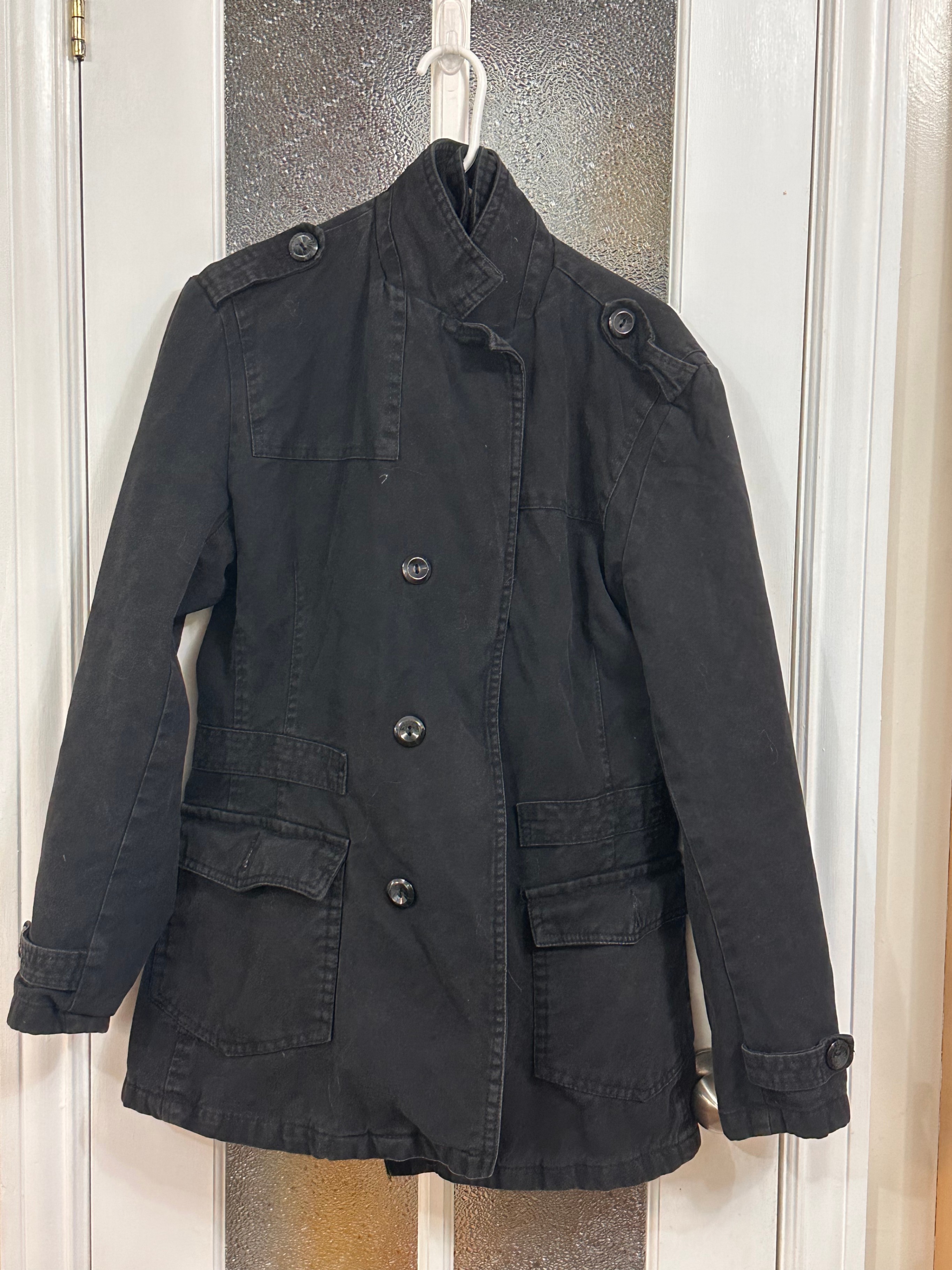 Men's Military Style Utility Jacket • Black Cotton Field Coat