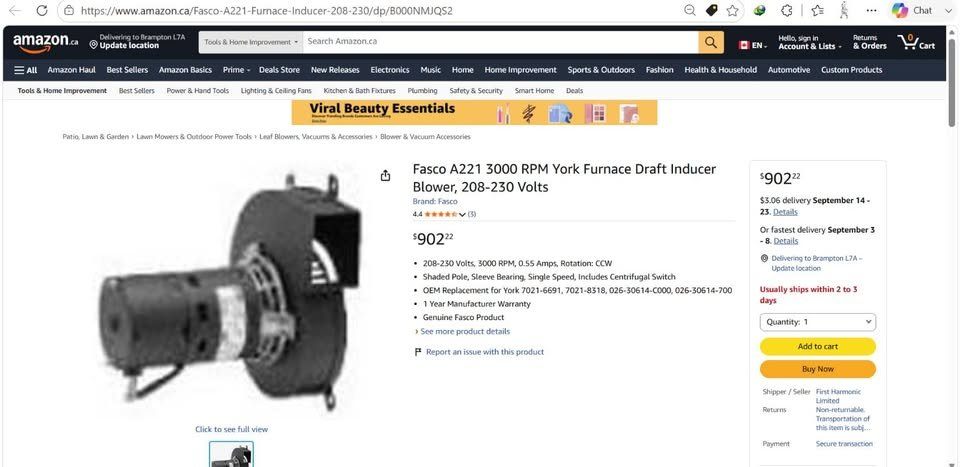 New Fasco A221 3000 RPM York Furnace Draft Inducer Blower - photo 5