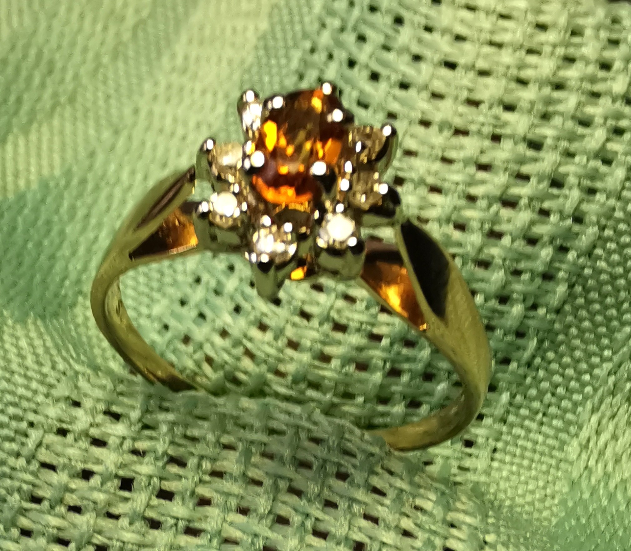 14K Gold Citrine Diamond Halo Ring Size 5.5 SLJ 1980s - photo 4