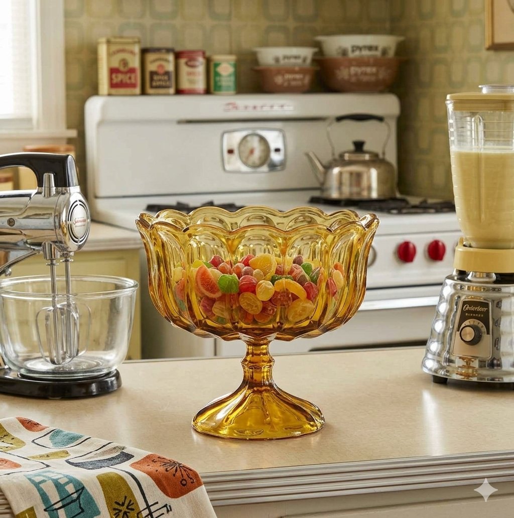 Vintage Anchor Hocking Fairfield Amber Glass Footed Compote Bowl - photo 2