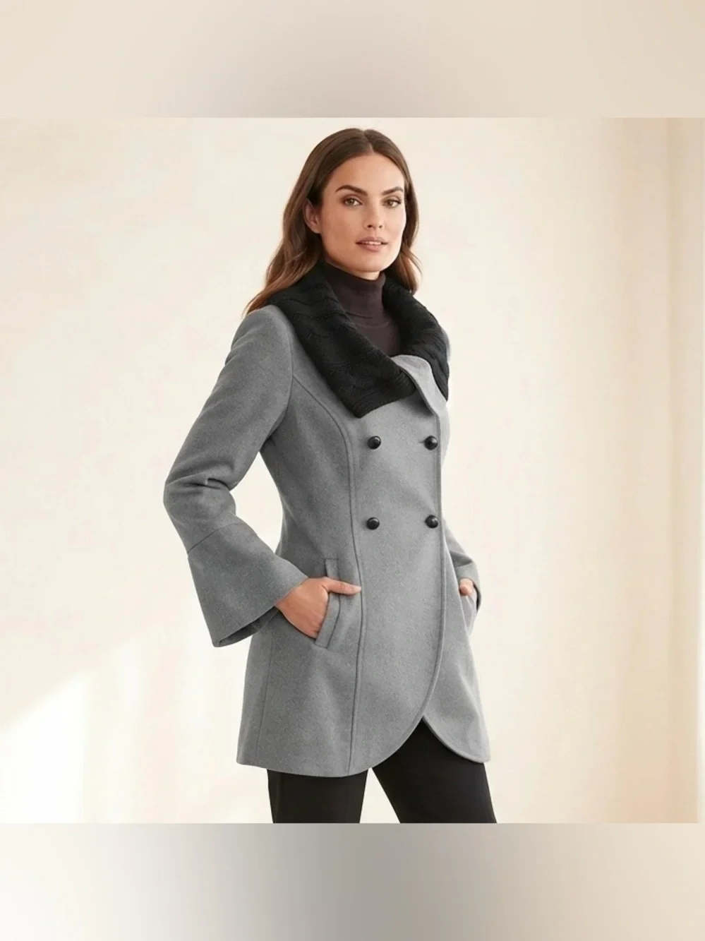 Venus Lined Wool Blend Jacket Oversized Cable Knit Collar Size 8